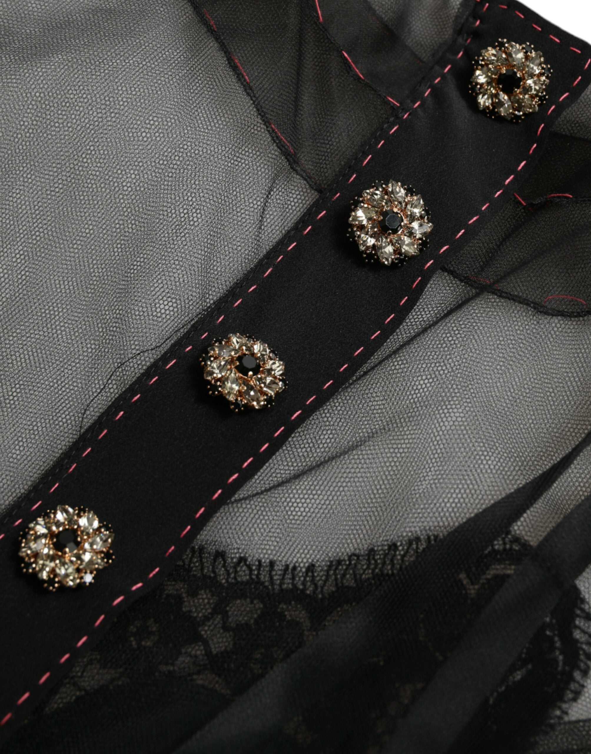 Dolce & Gabbana Schwarzes Kleid mit floraler Stickerei aus Mesh-Tüll