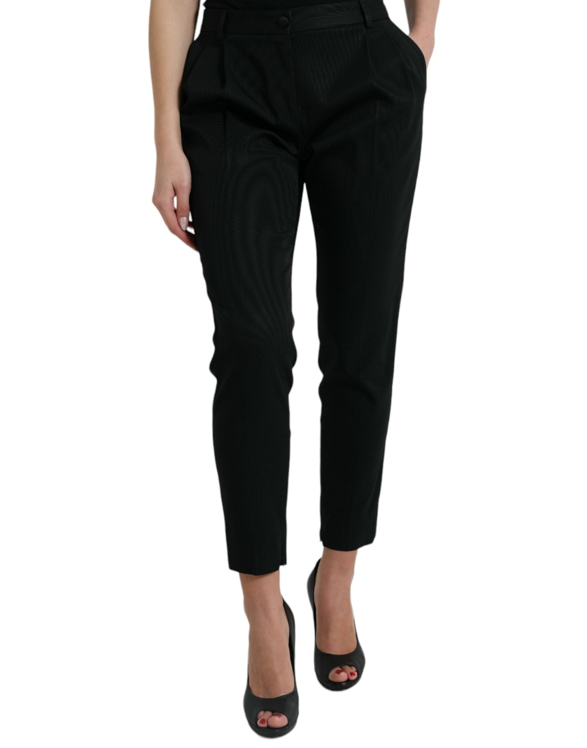 Dolce & Gabbana Schwarze Wollhose mit hoher Taille und konisch zulaufendem Schnitt