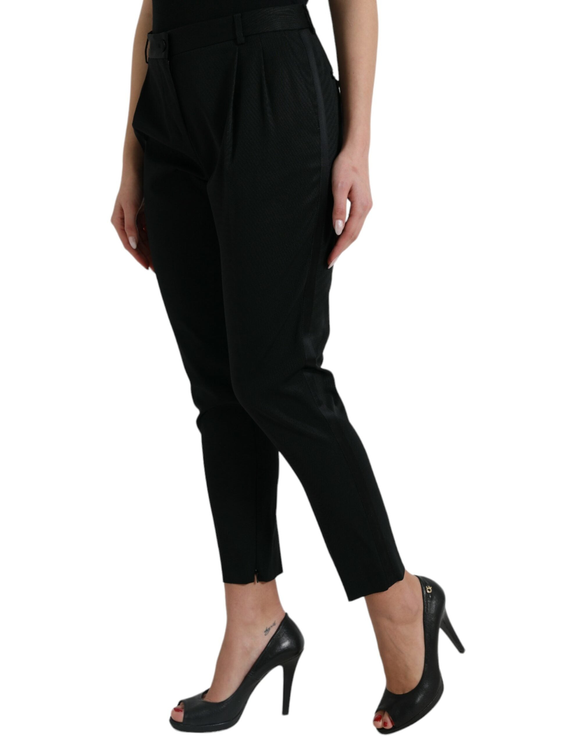 Dolce & Gabbana Schwarze Wollhose mit hoher Taille und konisch zulaufendem Schnitt
