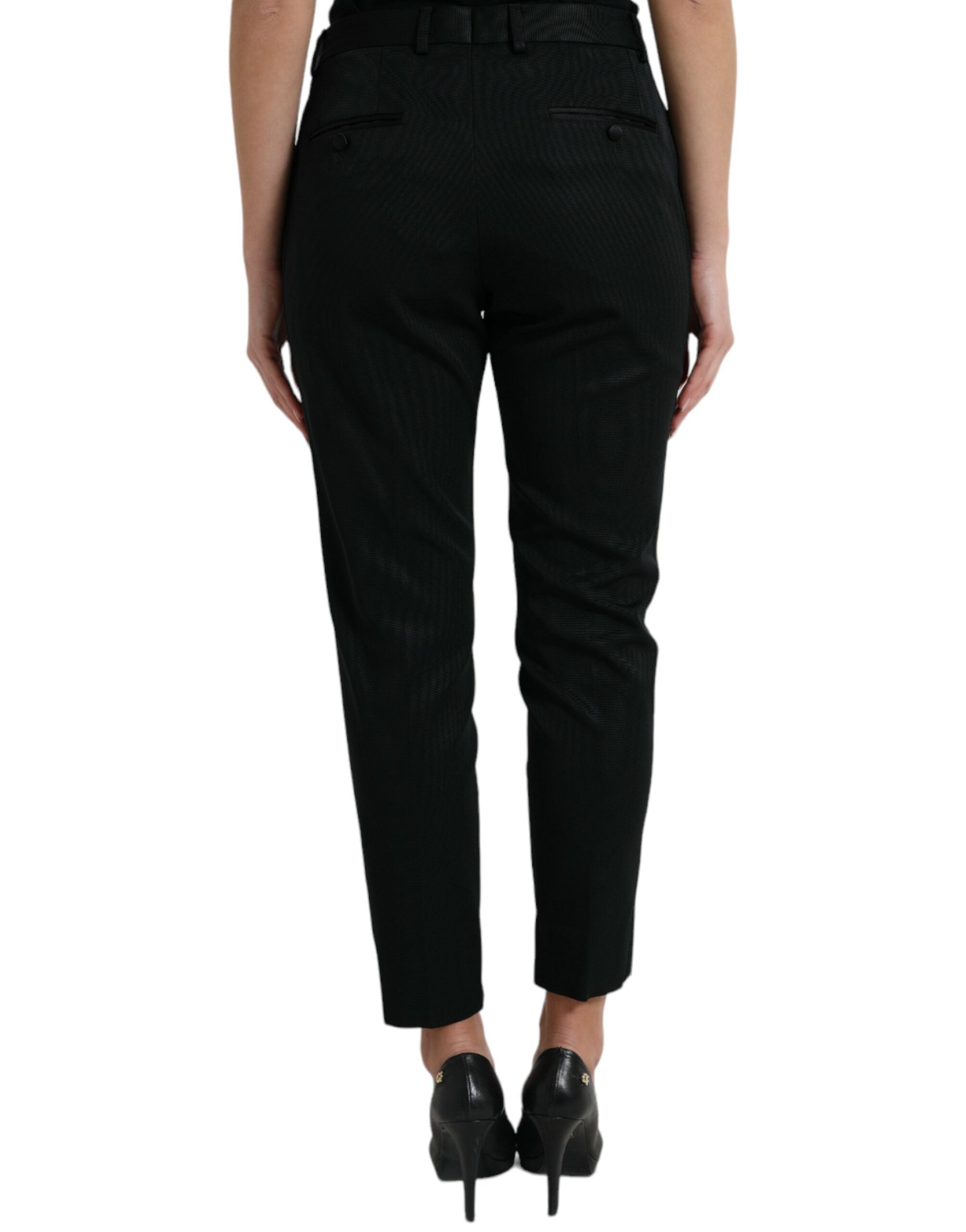 Dolce & Gabbana Schwarze Wollhose mit hoher Taille und konisch zulaufendem Schnitt