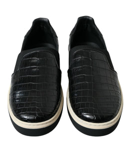 Dolce & Gabbana Schwarz Kroko Exotische Leder Turnschuhe Schuhe