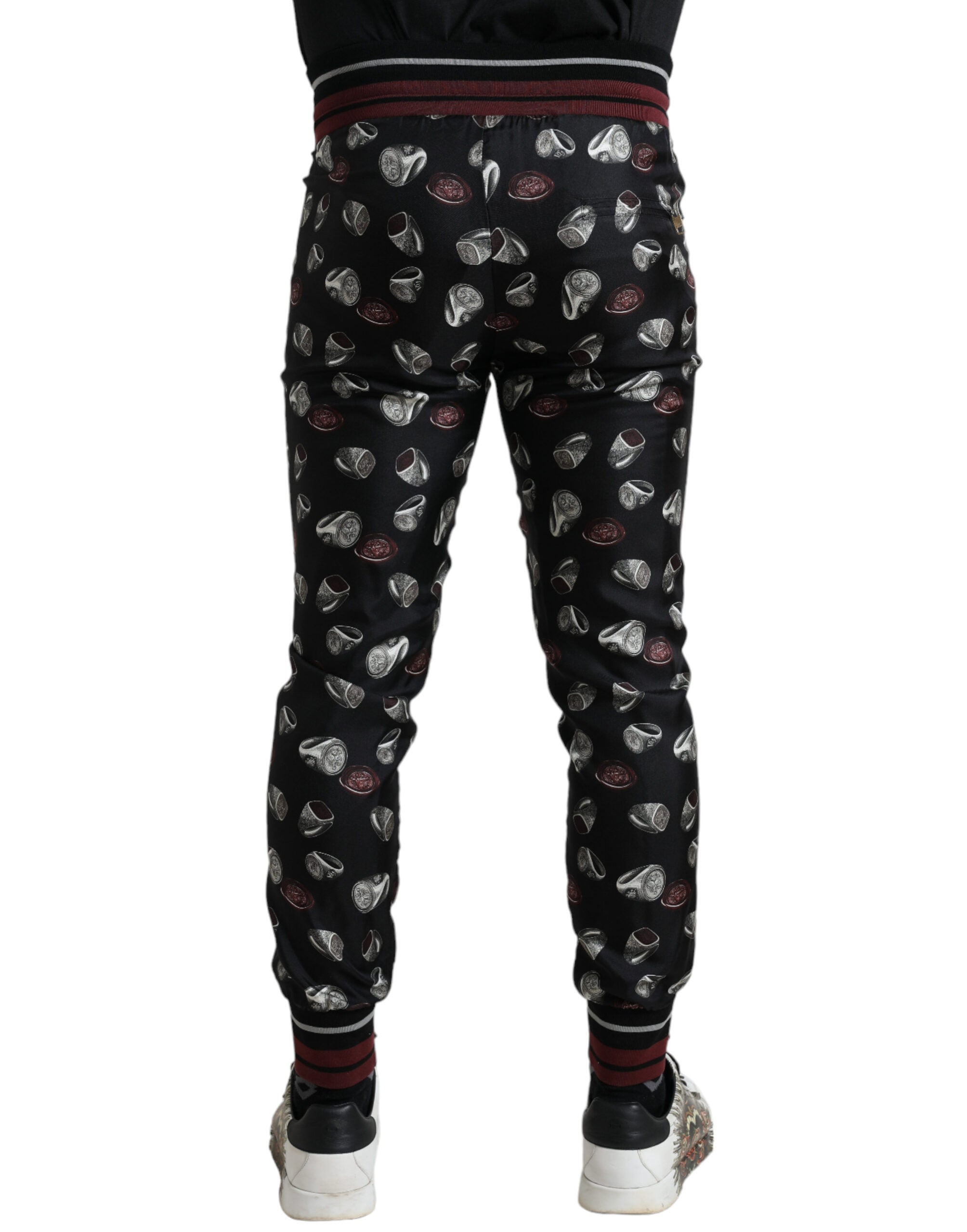 Dolce & Gabbana Schwarzer Ring Seide Jogginghose Hose