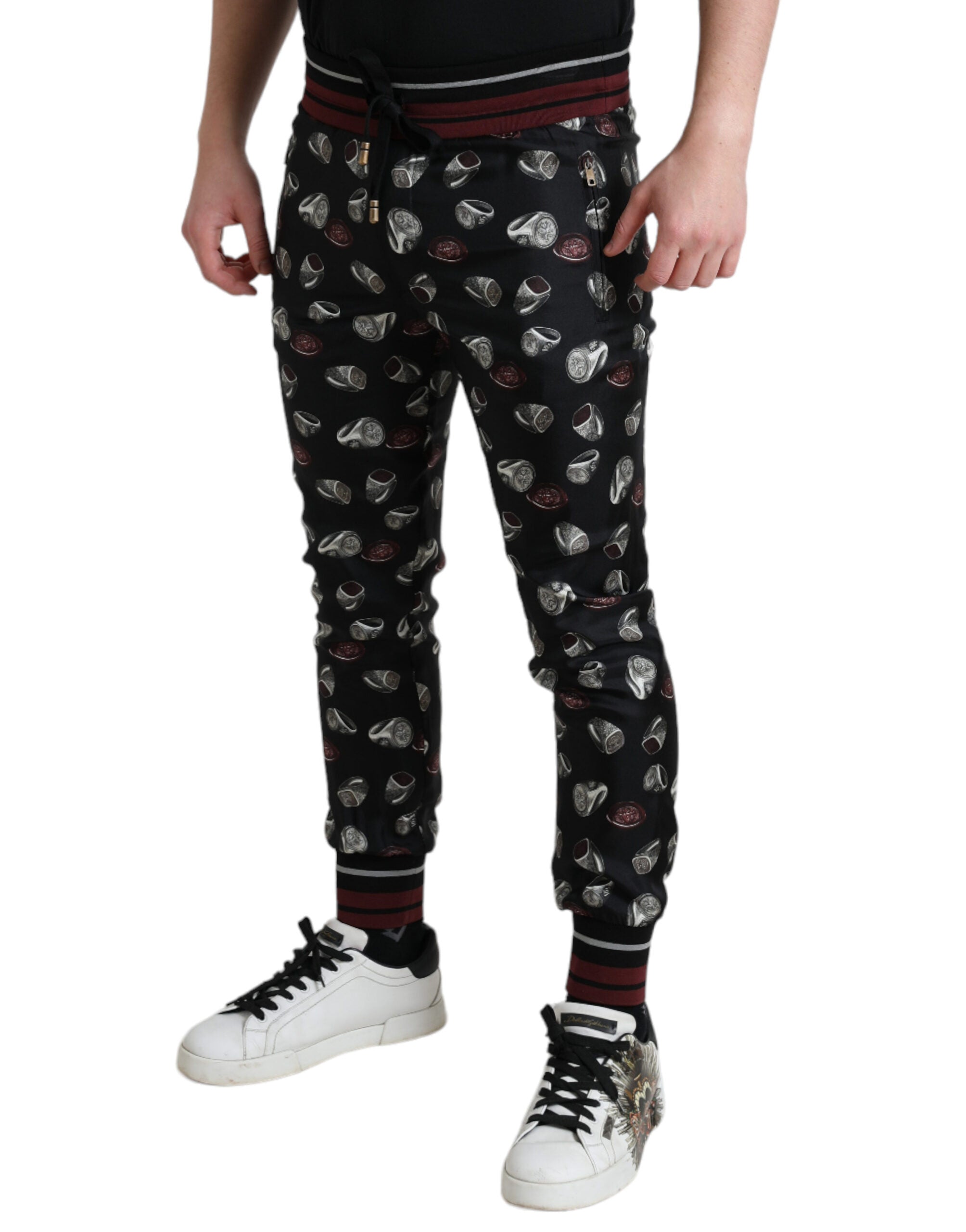 Dolce & Gabbana Schwarzer Ring Seide Jogginghose Hose