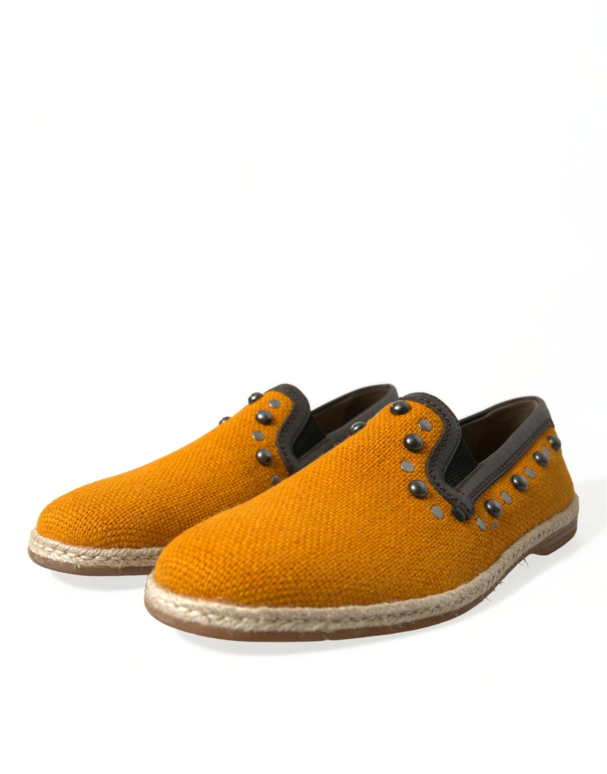 Dolce & Gabbana Orange Leinen Leder Nieten Loafers Schuhe