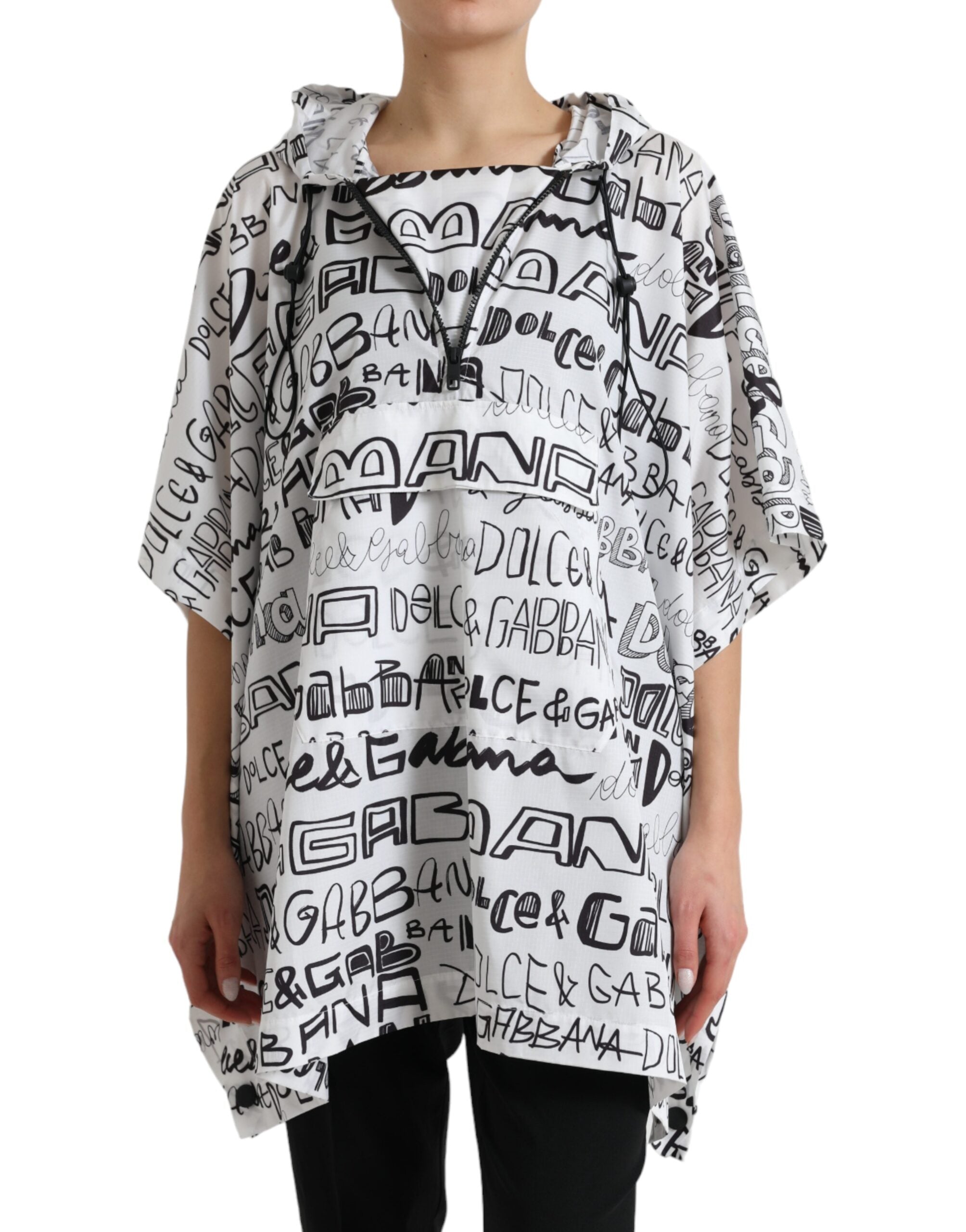 Dolce & Gabbana Weißes Blouson-T-Shirt mit Logodruck und Kapuze