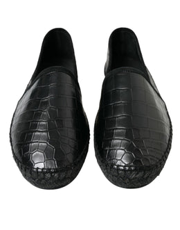 Dolce & Gabbana Schwarze Exotische Leder Espadrilles Slip On Schuhe
