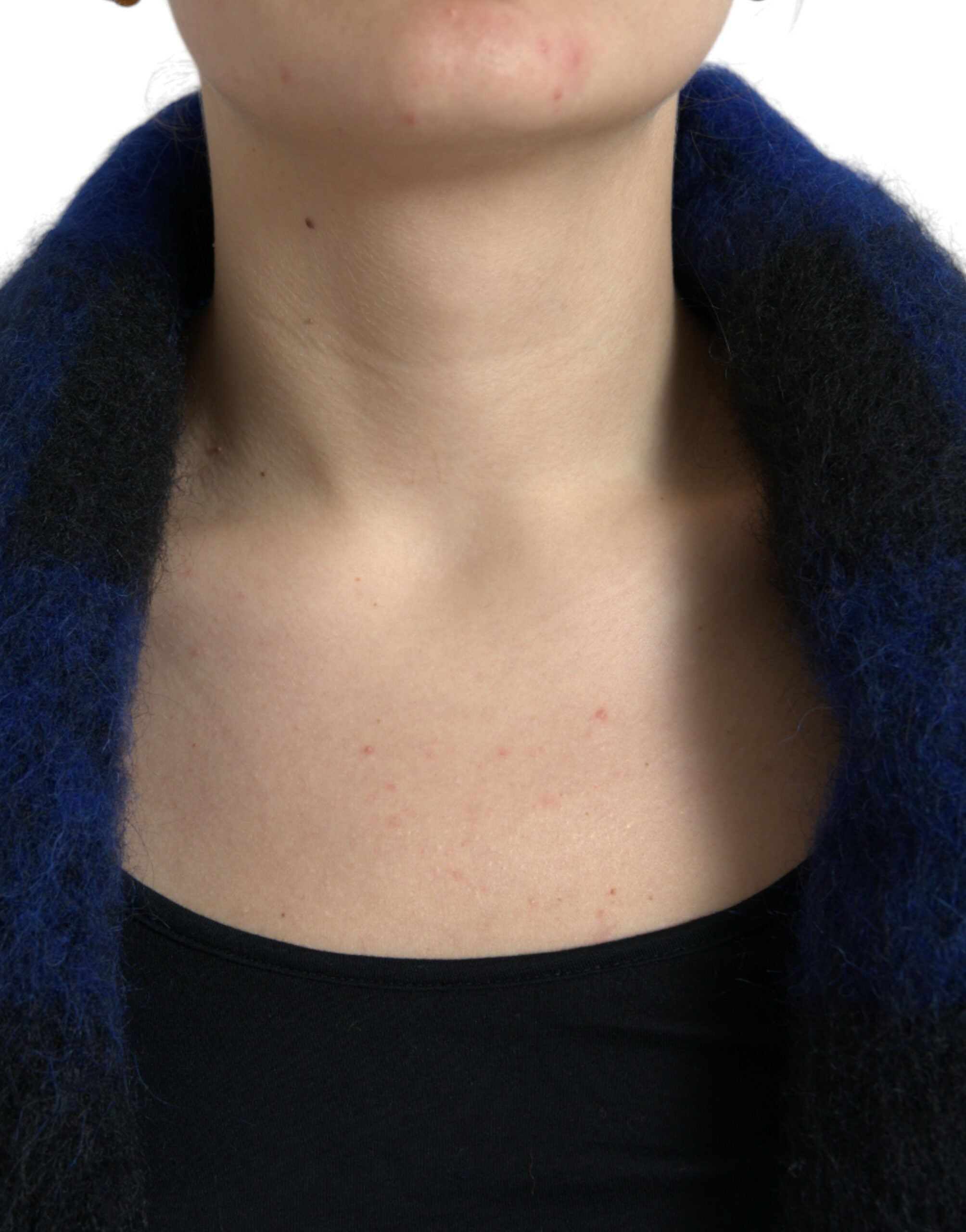 Dolce & Gabbana Schwarz Blau Büffelkaro Poncho Mantel Pullover