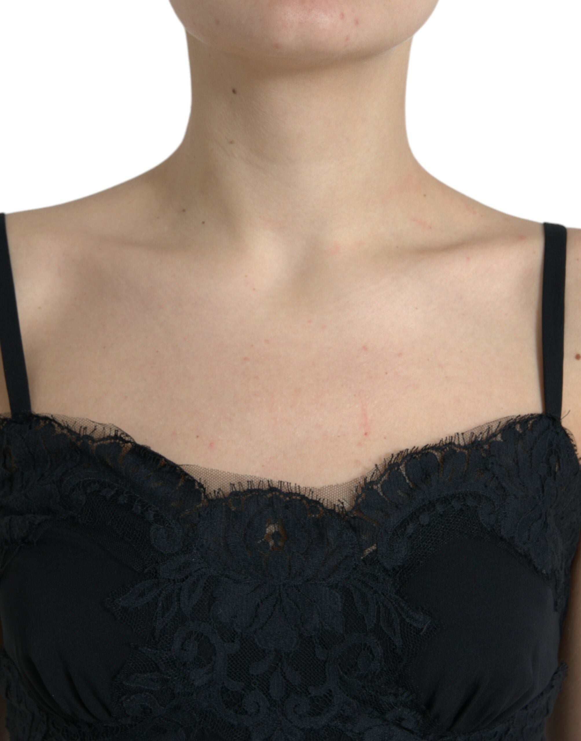 Dolce & Gabbana Schwarzes Seiden-Stretch-Spitzen-Tanktop ohne Ärmel