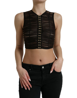Dolce & Gabbana Braunes verschönertes Nylon Stretch Cropped Top