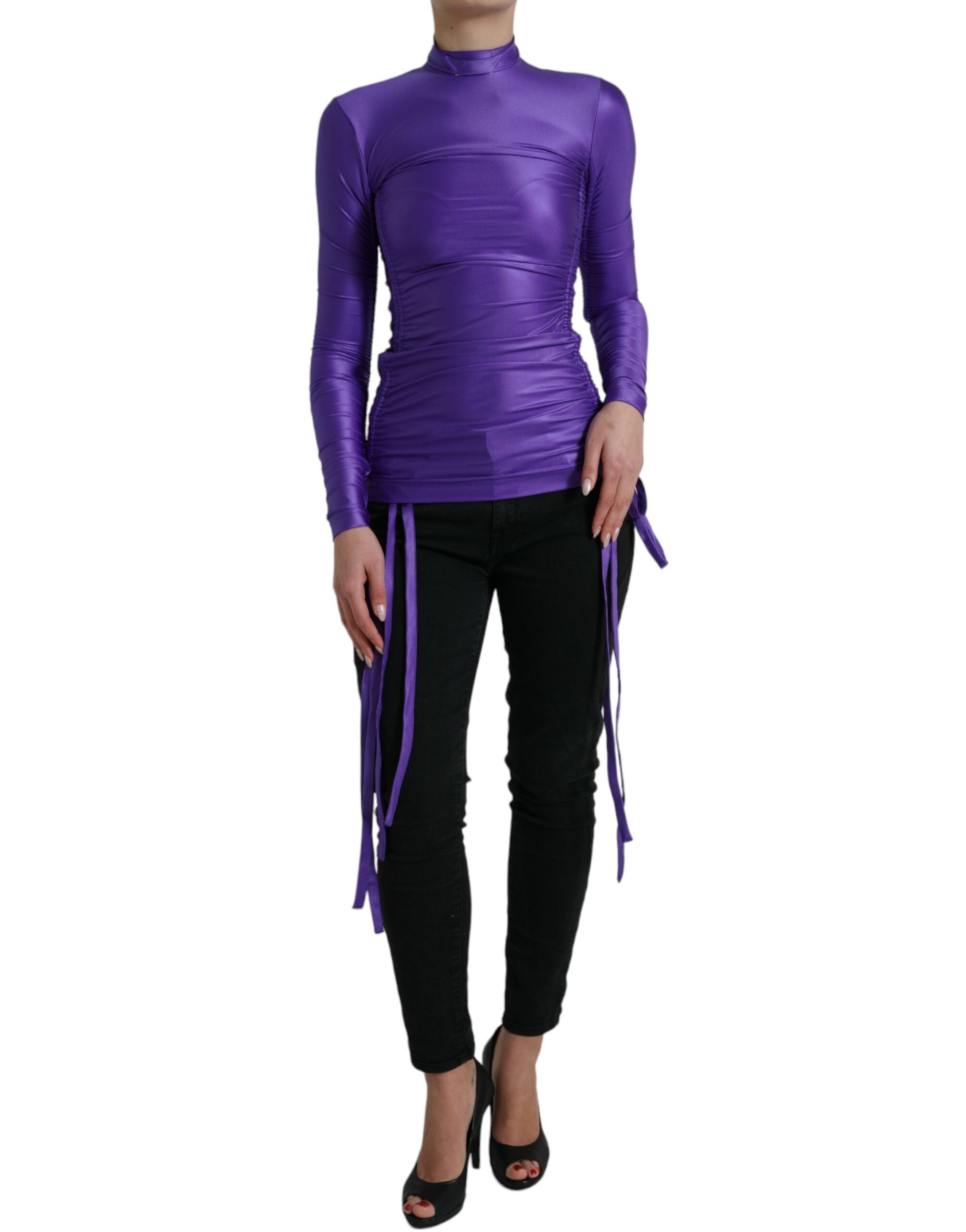 Dolce & Gabbana Lila Nylon Stretch Slim Long Sleeves Top