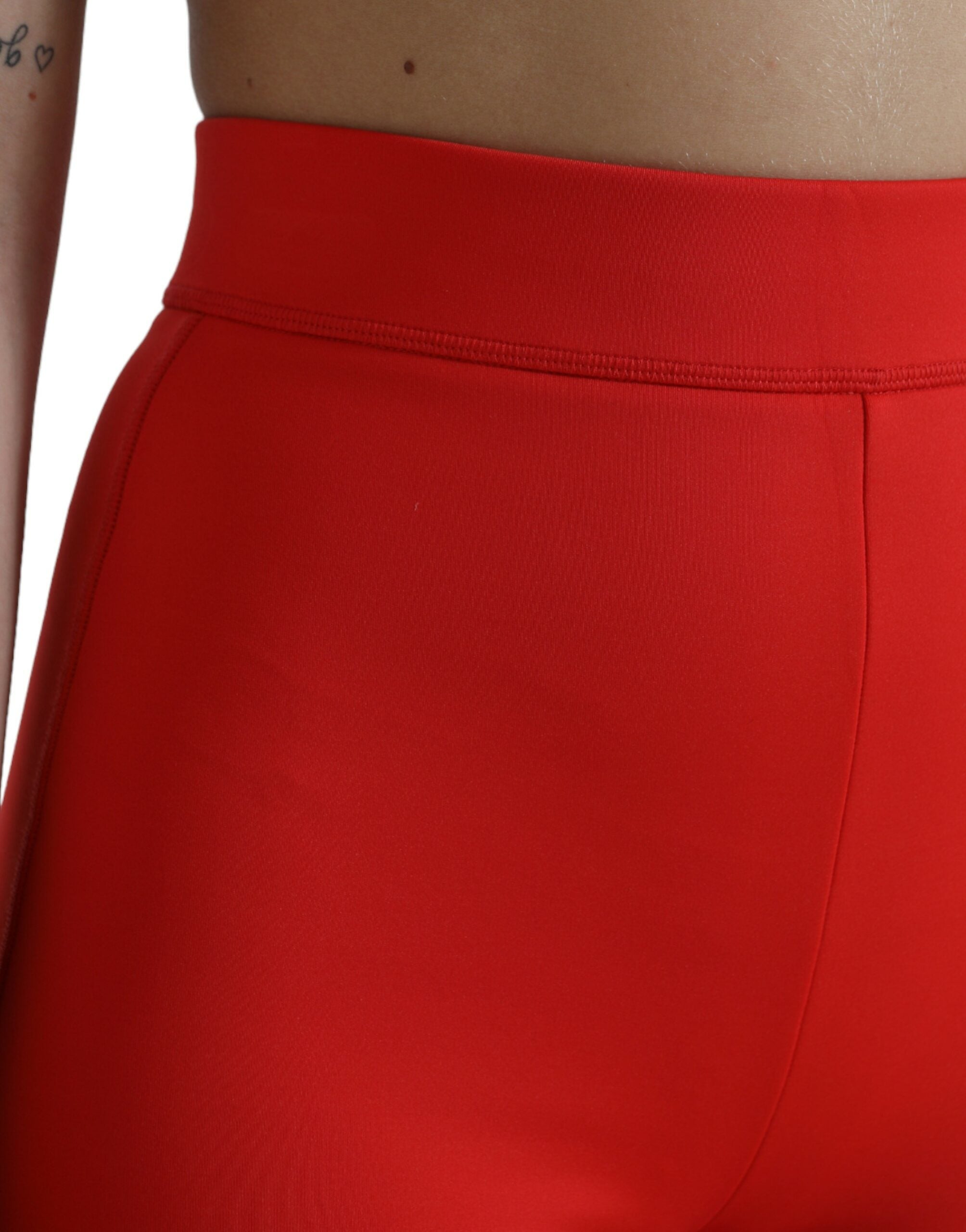 Dolce & Gabbana Rote Nylon Stretch Slim Leggings Hose