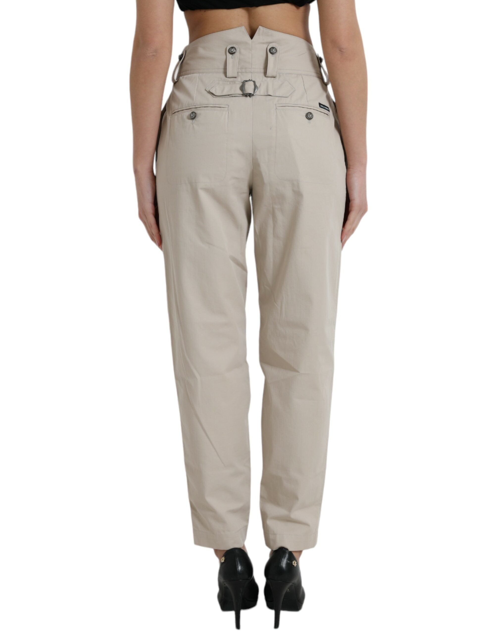 Dolce & Gabbana Beige Baumwollhose mit hoher Taille und konisch zulaufendem Schnitt