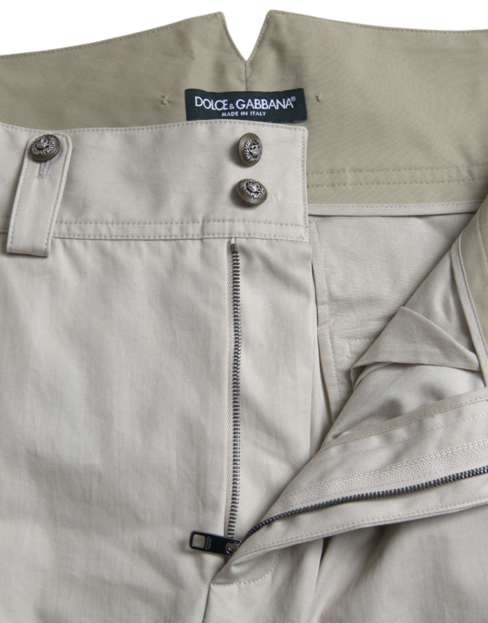 Dolce & Gabbana Beige Baumwollhose mit hoher Taille und konisch zulaufendem Schnitt