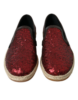 Dolce & Gabbana Rote Pailletten Loafer Hausschuhe Männer Schuhe