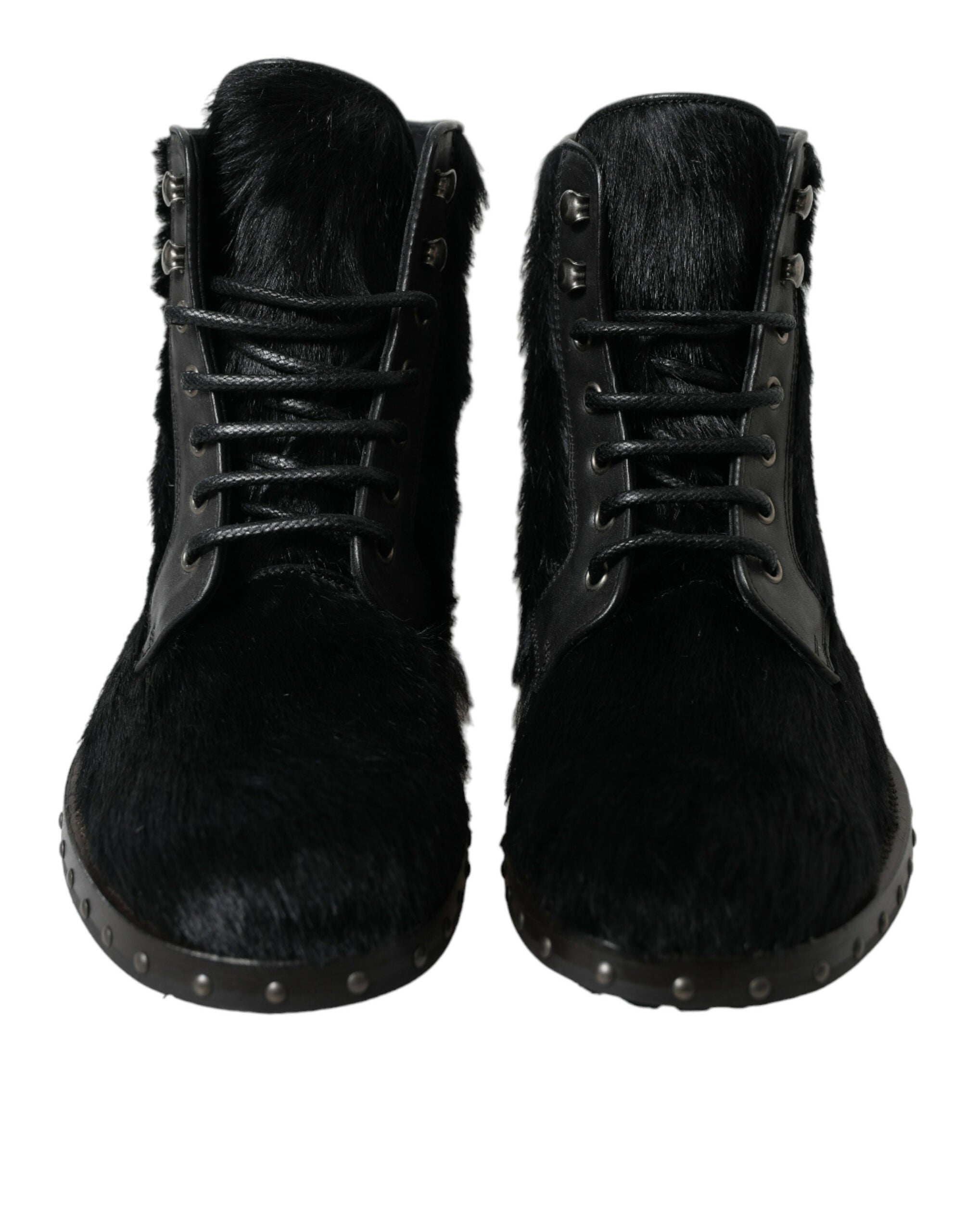 Dolce & Gabbana Schwarze Pony Style Leder Mid Calf Stiefel Schuhe