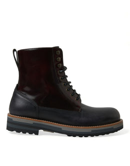 Dolce & Gabbana Schwarzes Leder Militär Kampfstiefel Schuhe