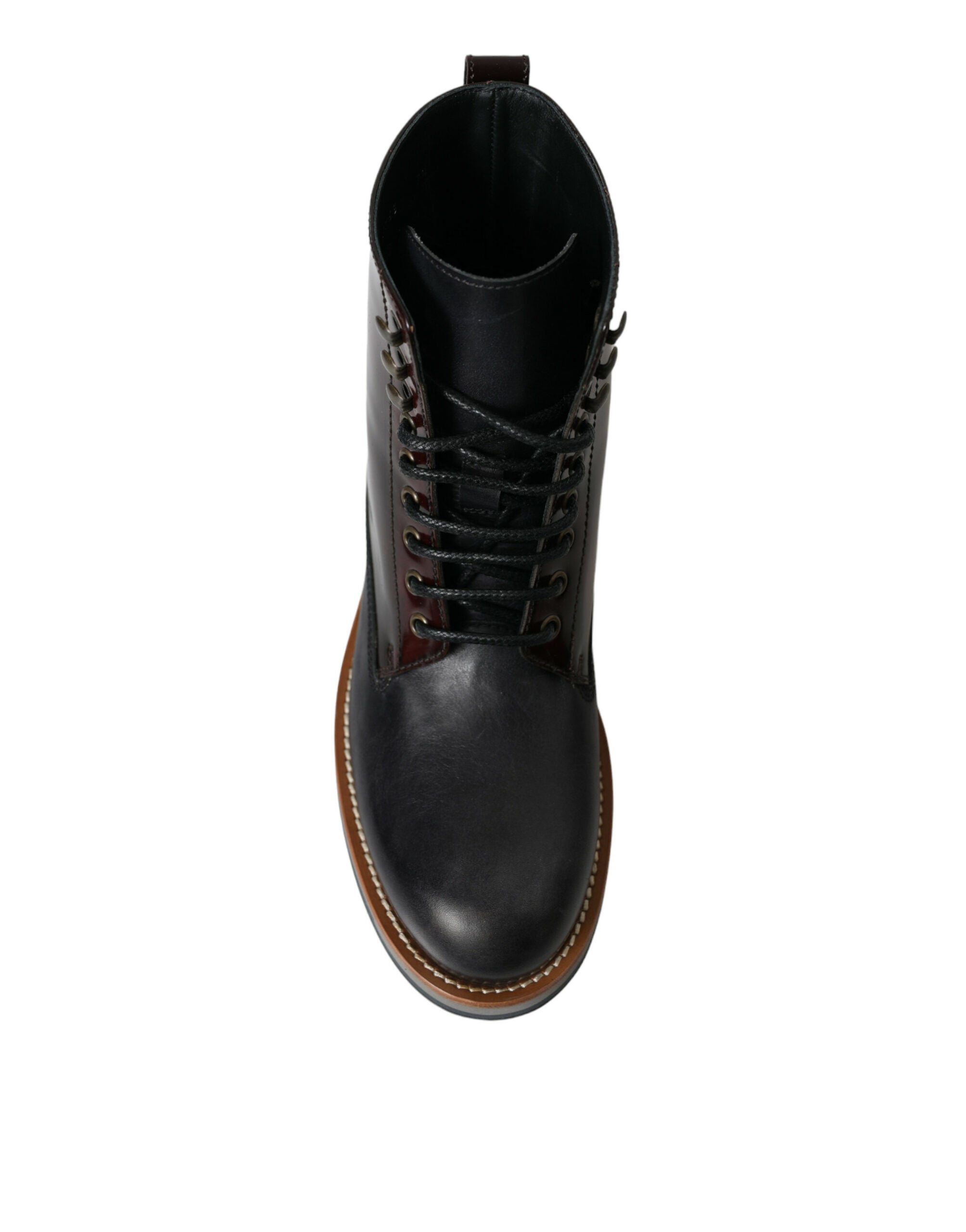 Dolce & Gabbana Schwarzes Leder Militär Kampfstiefel Schuhe