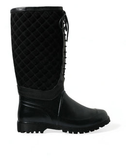 Dolce & Gabbana Schwarz Chioggia Gummi Wildleder Regen Stiefel Schuhe