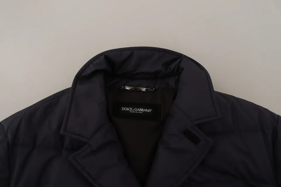 Dolce & Gabbana Blauer Seiden-Ziegenmantel Blouson Winterjacke