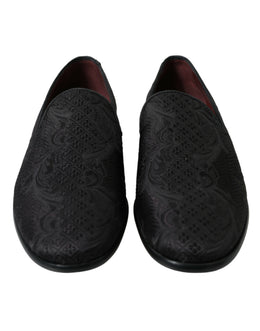 Dolce & Gabbana Schwarzer Brokat Männer Slip On Loafer Kleid Schuhe