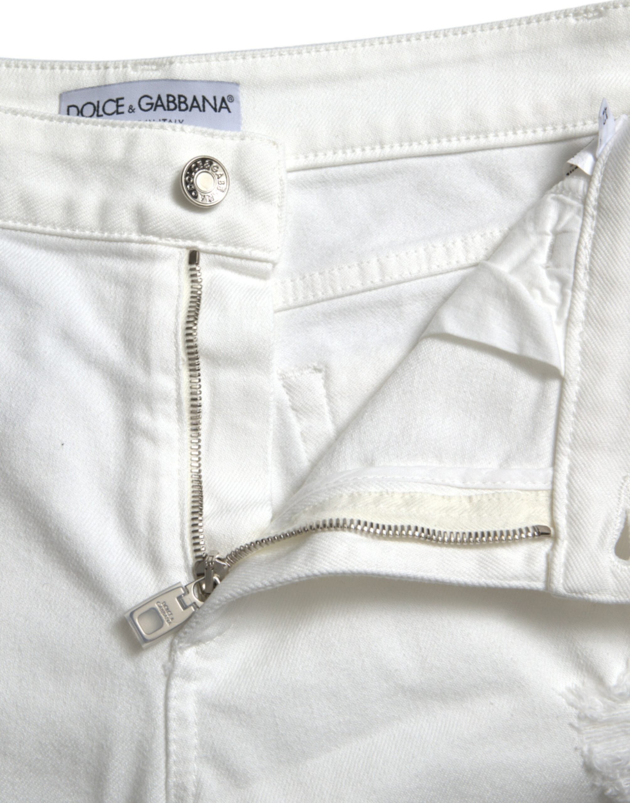 Dolce & Gabbana Weiße Baumwoll-Cropped Denim-Jeans mit weitem Bein
