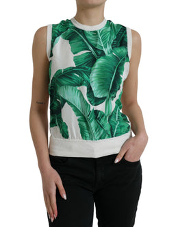 Dolce & Gabbana Weißes Bananenblatt Druck Rundhalsausschnitt Tank Top