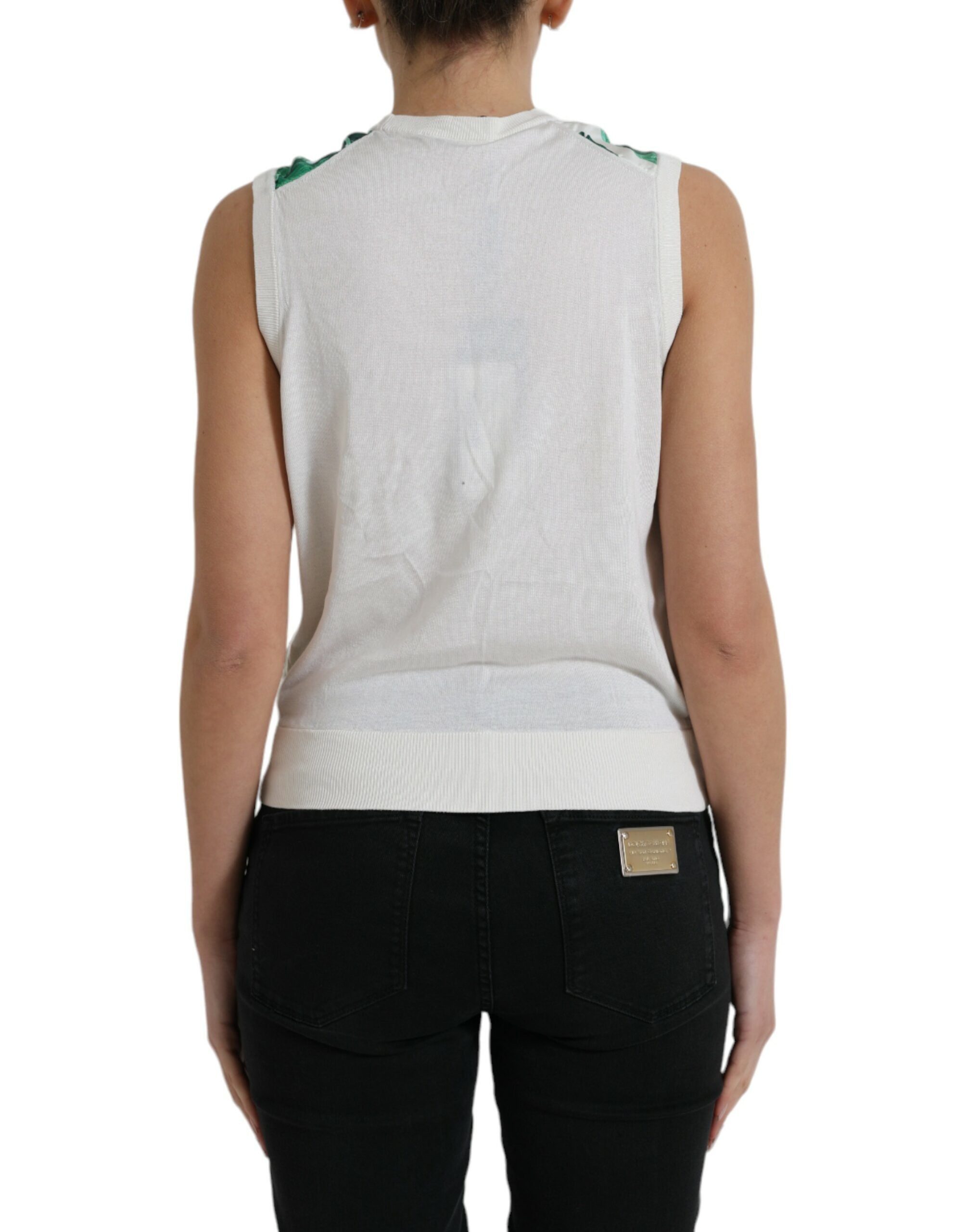 Dolce & Gabbana Weißes Bananenblatt Druck Rundhalsausschnitt Tank Top