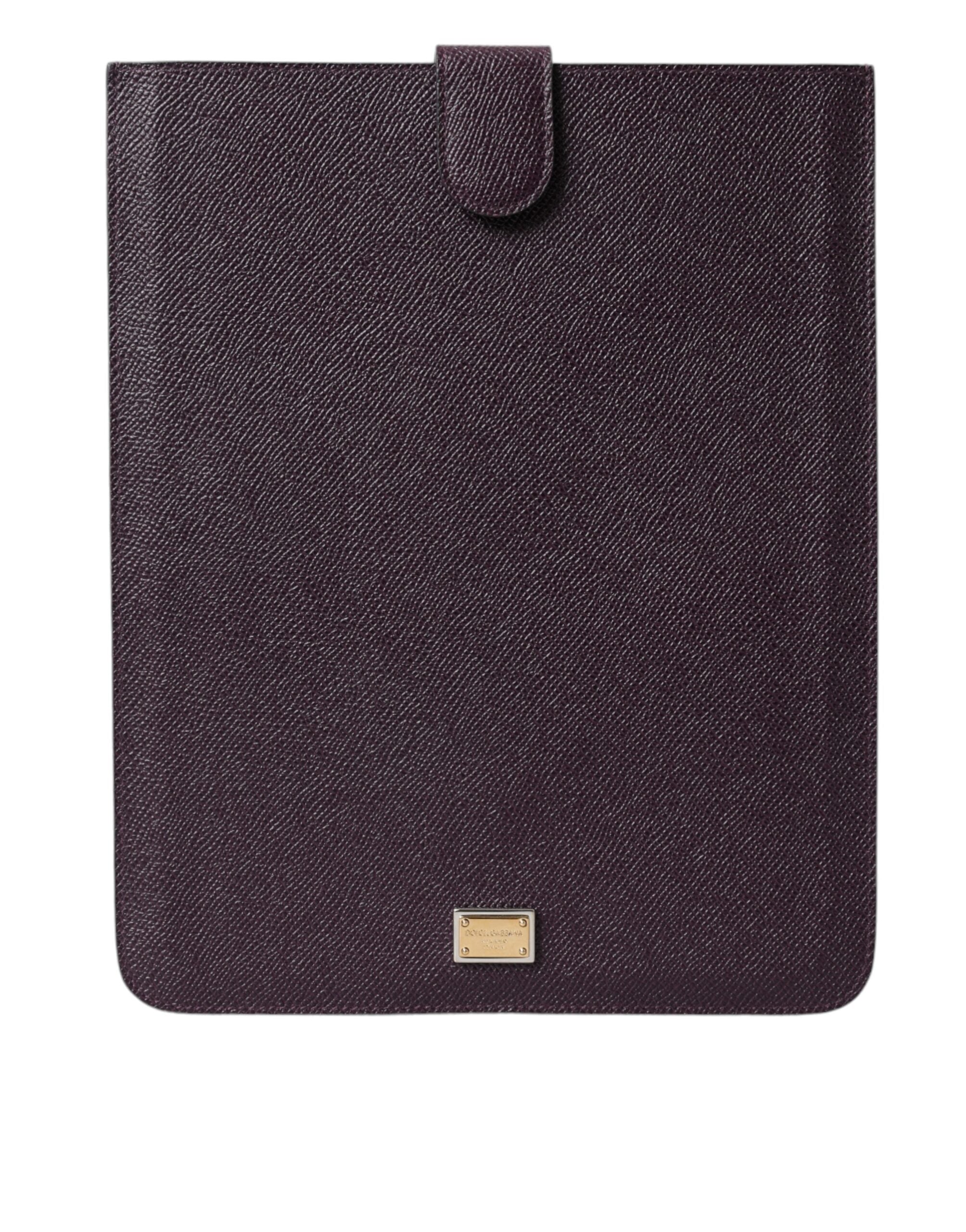 Dolce & Gabbana Dunkelbraune Leder-Tablet-Hülle mit Logo-Plakette