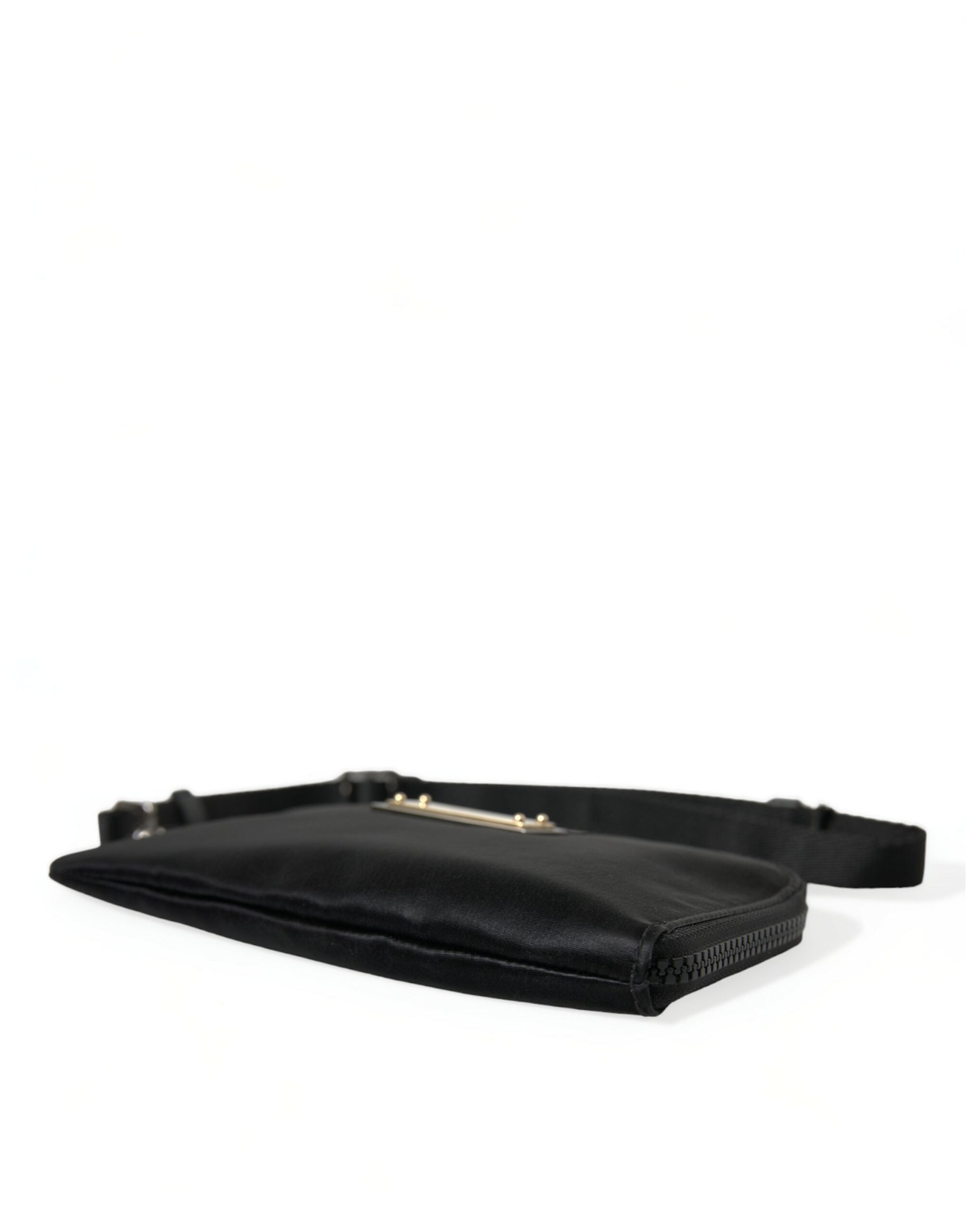 Dolce & Gabbana Schwarzes Nylon Logo Plaque Schlüsselanhänger Tasche Clutch