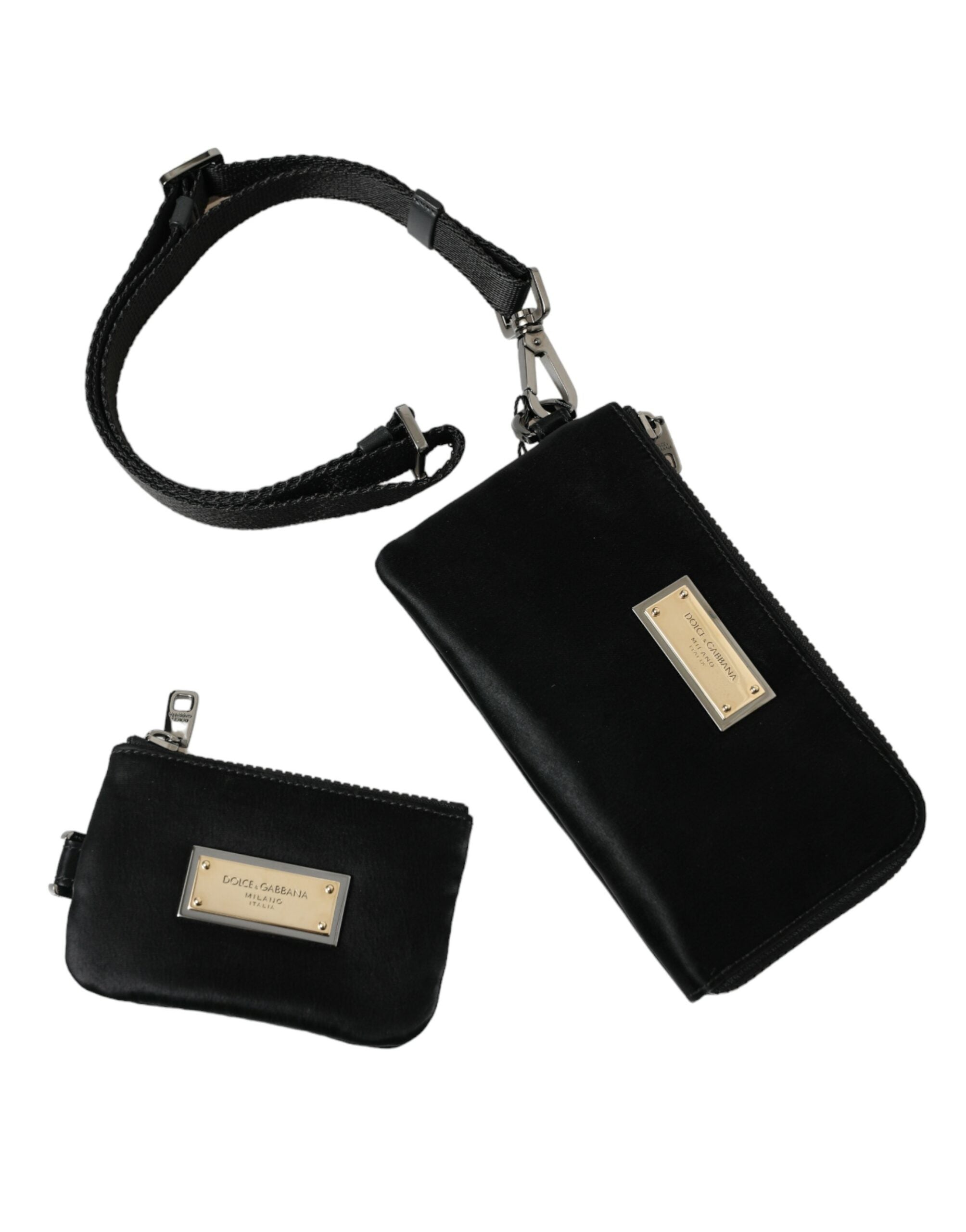 Dolce & Gabbana Schwarzes Nylon Logo Plaque Schlüsselanhänger Tasche Clutch