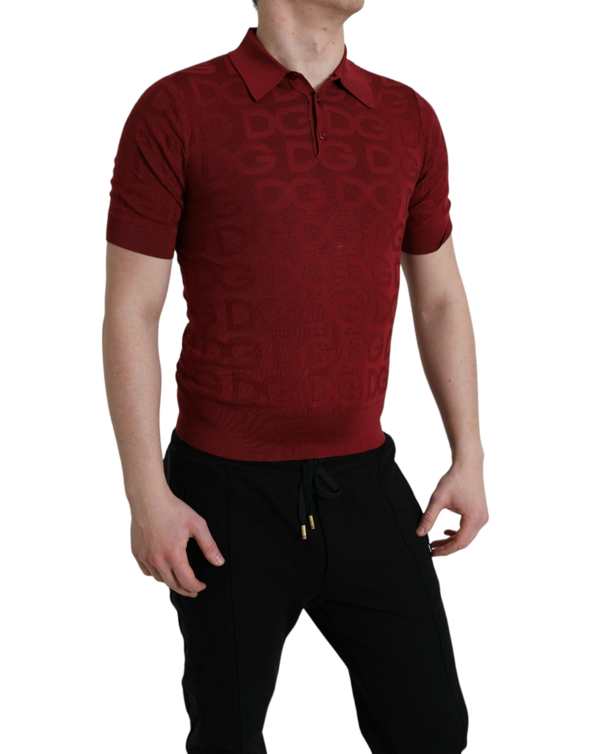 Dolce & Gabbana Kastanienbraunes Kurzarm-T-Shirt aus Seide mit Kragen