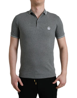 Dolce & Gabbana Graues Kurzarm-T-Shirt mit Kragen und Krone