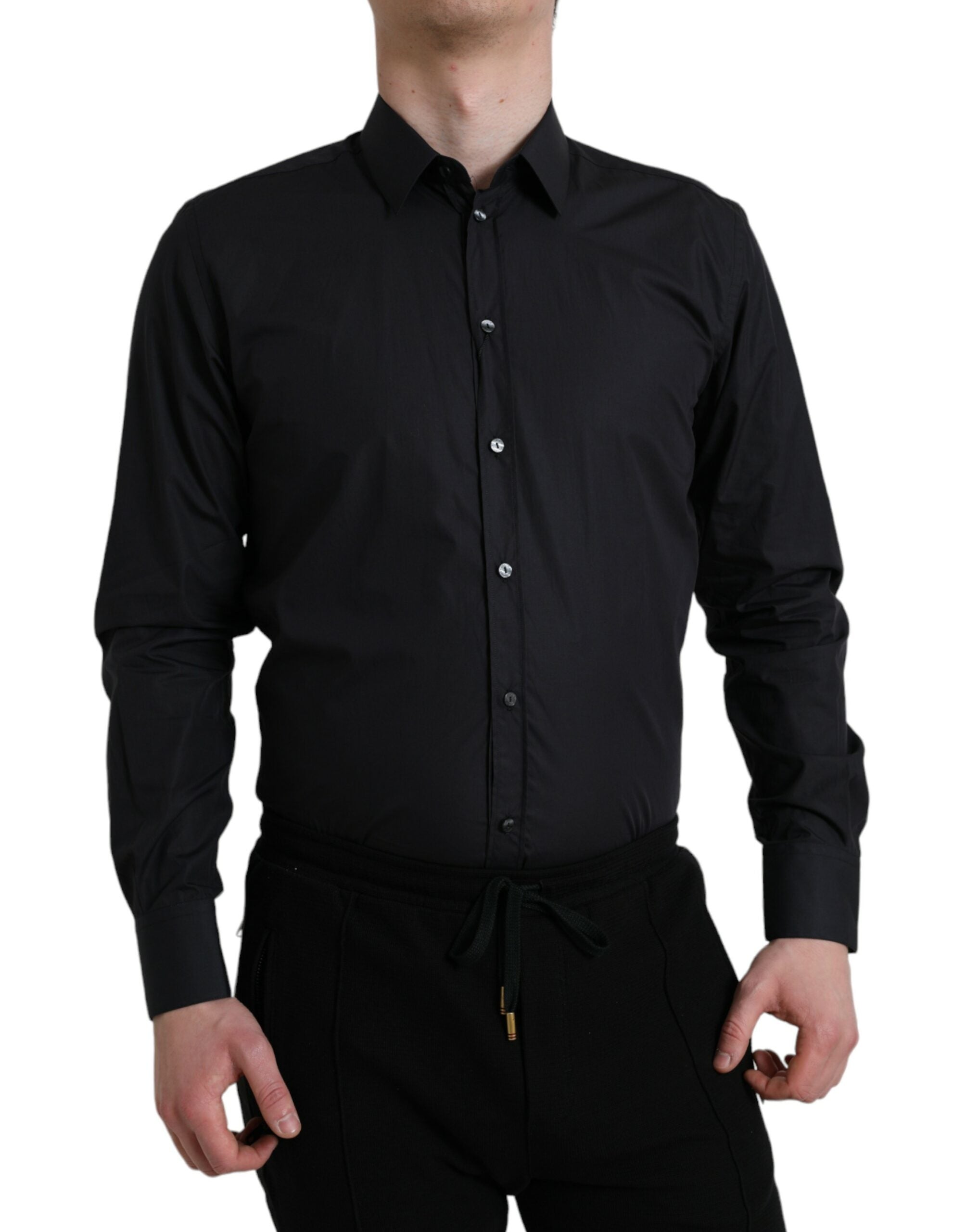 Dolce & Gabbana Marineblaues formelles Hemd mit Kragen aus Baumwolle