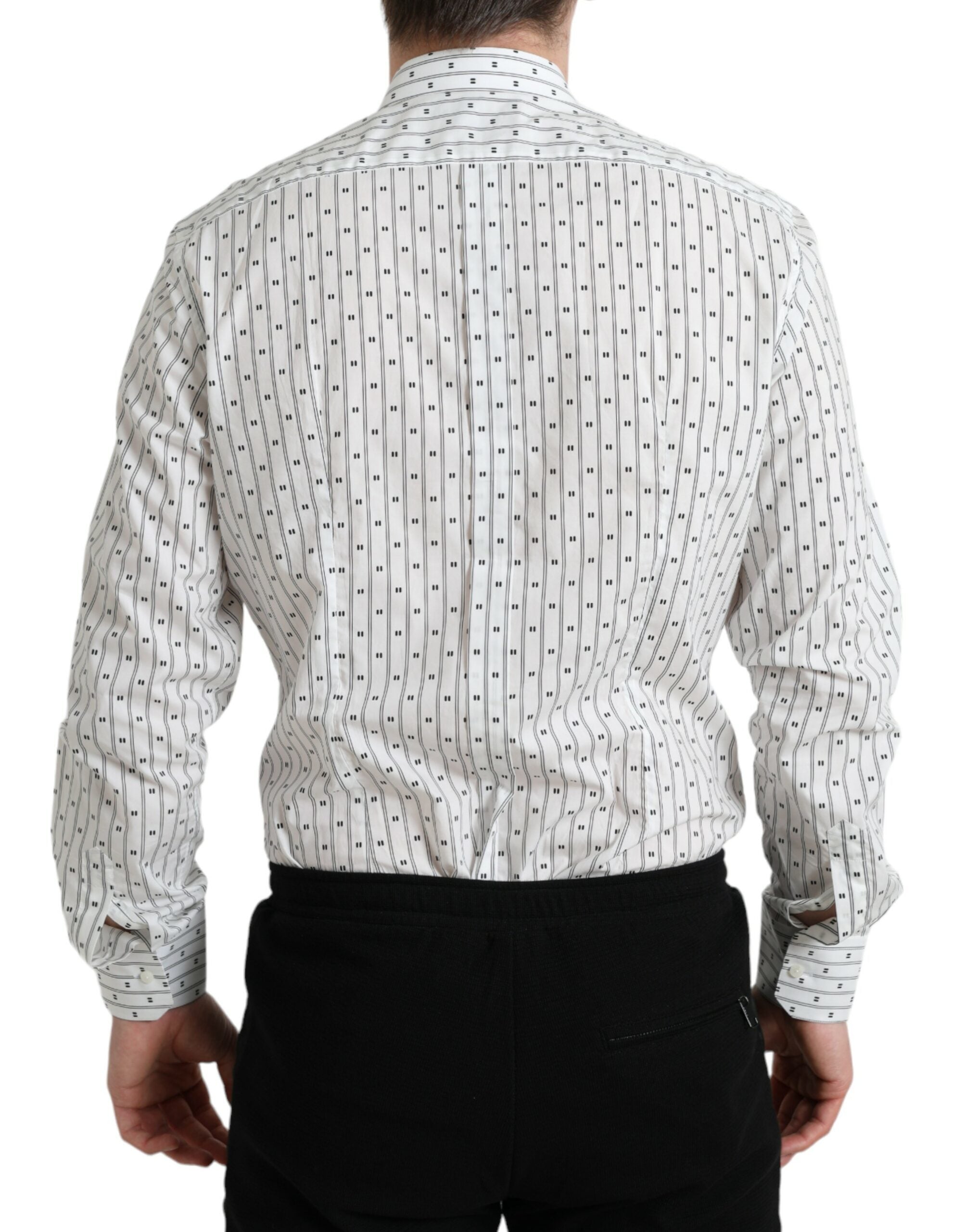 Dolce & Gabbana Weißes gemustertes Herren-Hemd GOLD Formal Dress Shirt