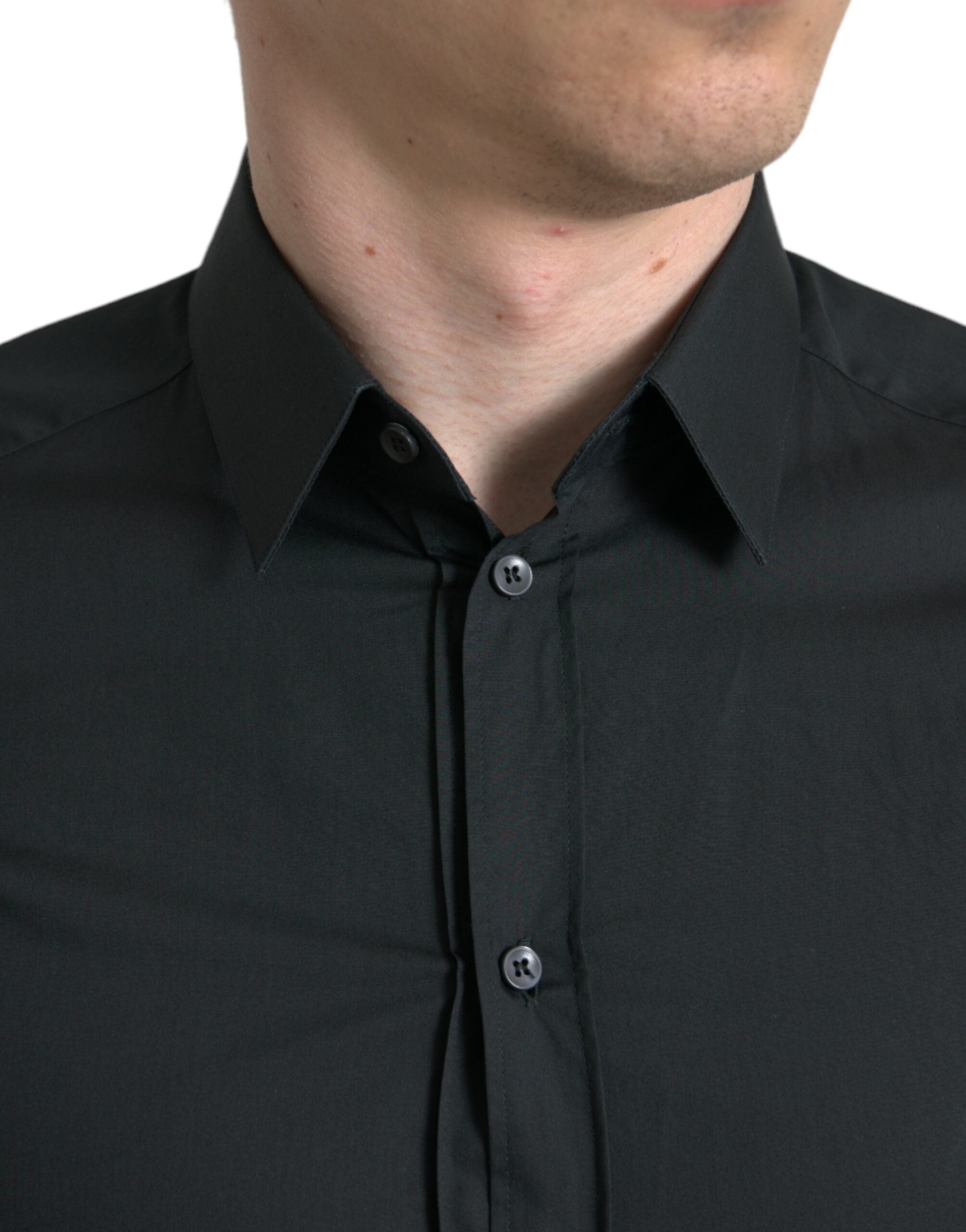 Dolce & Gabbana Schwarzes Baumwoll-Seidenhemd GOLD Formal Dress Shirt