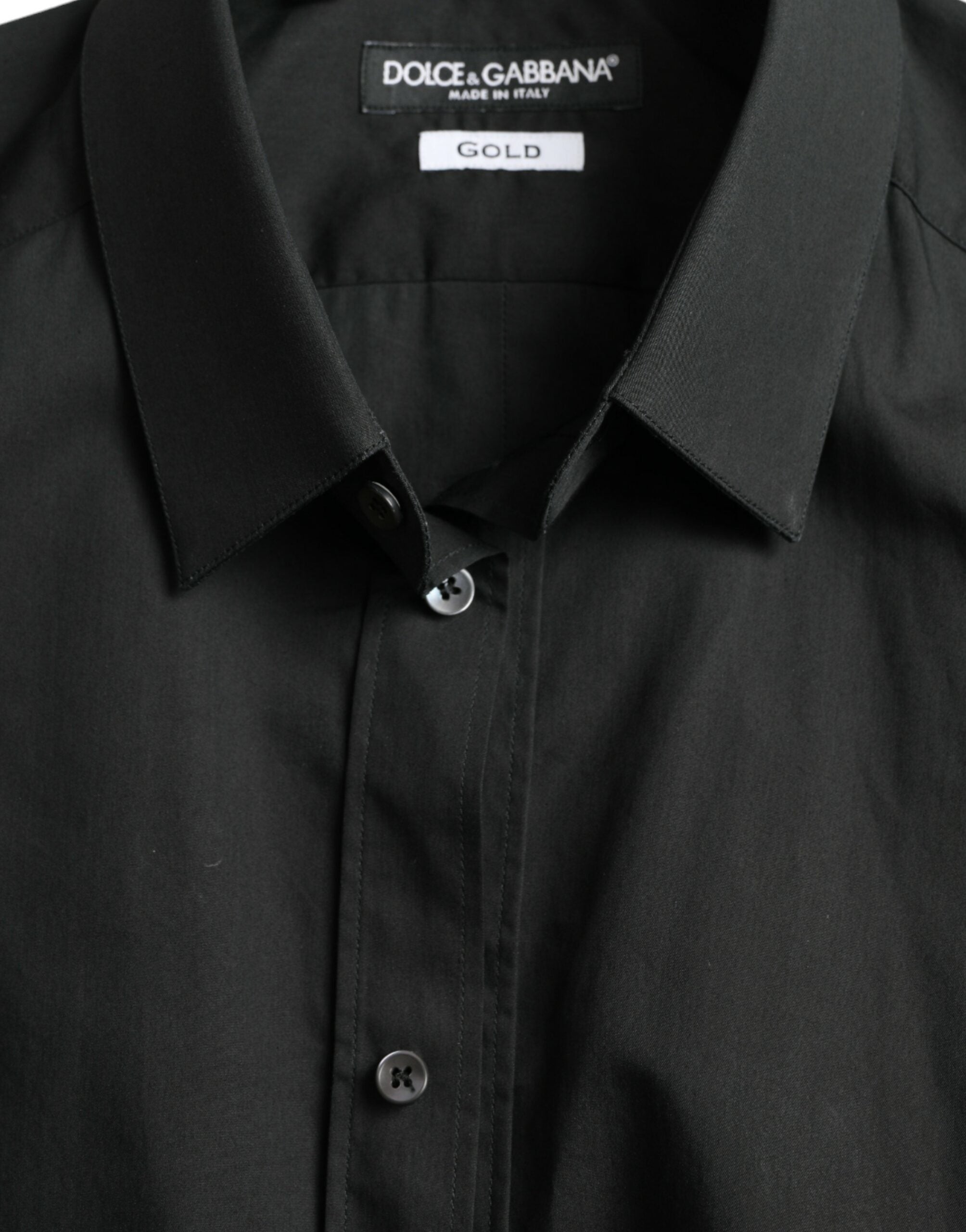 Dolce & Gabbana Schwarzes Baumwoll-Seidenhemd GOLD Formal Dress Shirt