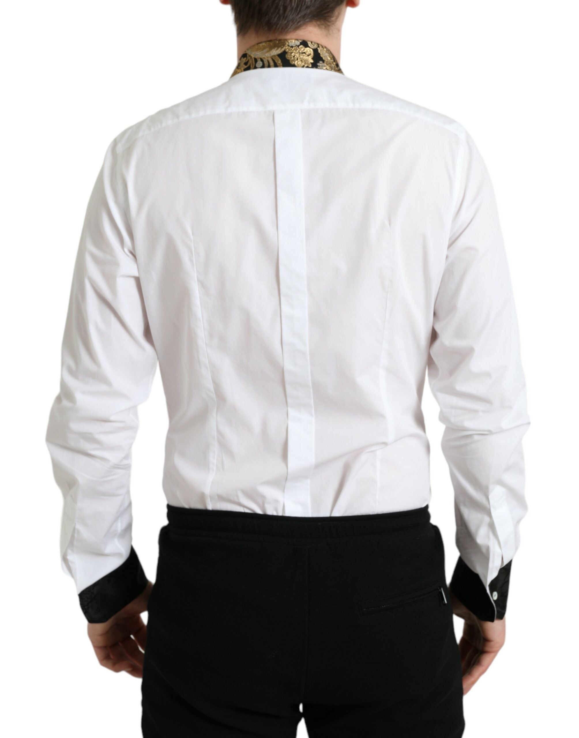 Dolce & Gabbana Weißes Jacquard-Baumwollhemd GOLD Formal Dress Shirt