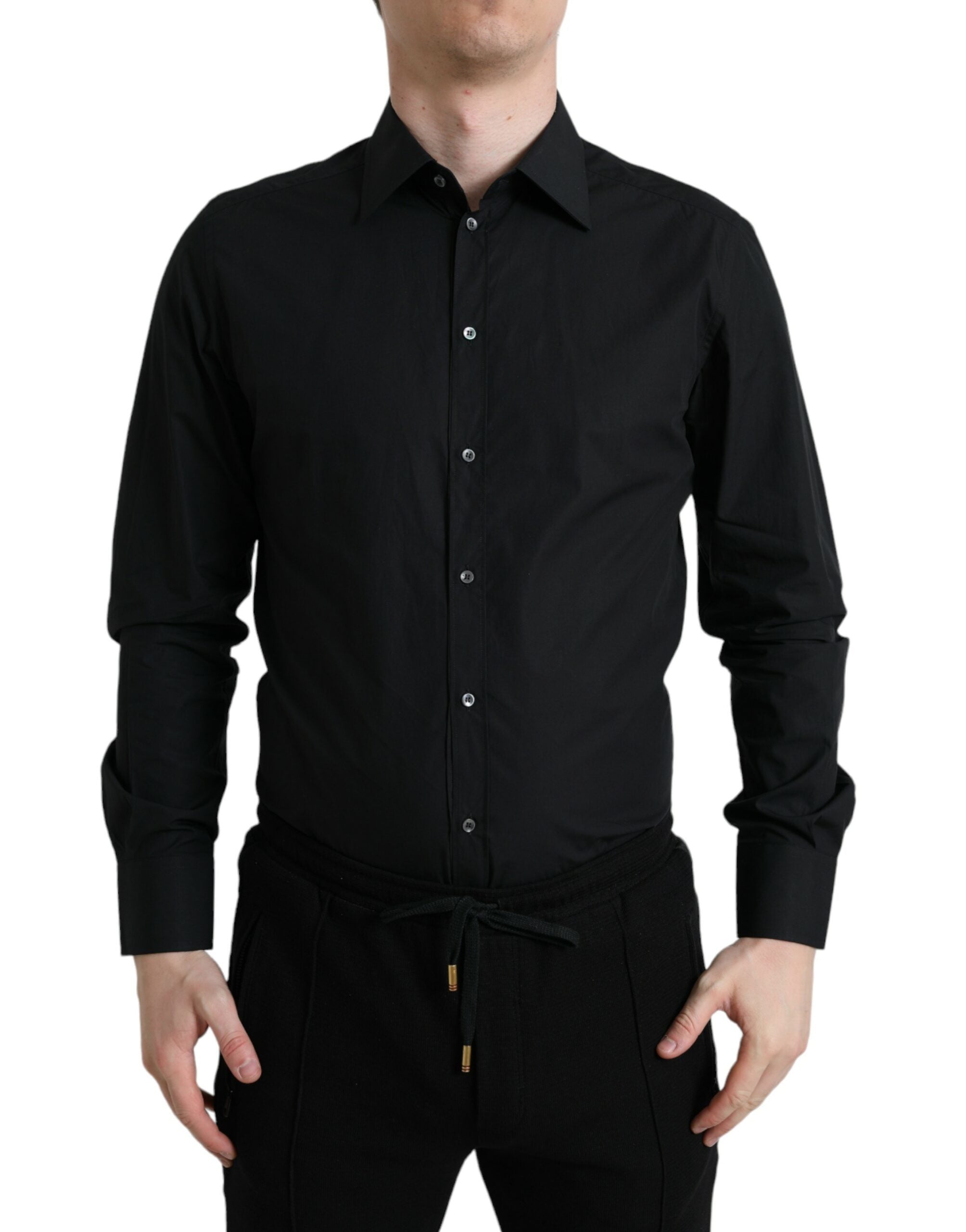 Dolce & Gabbana Schwarzes Baumwollhemd für Männer GOLD Formal