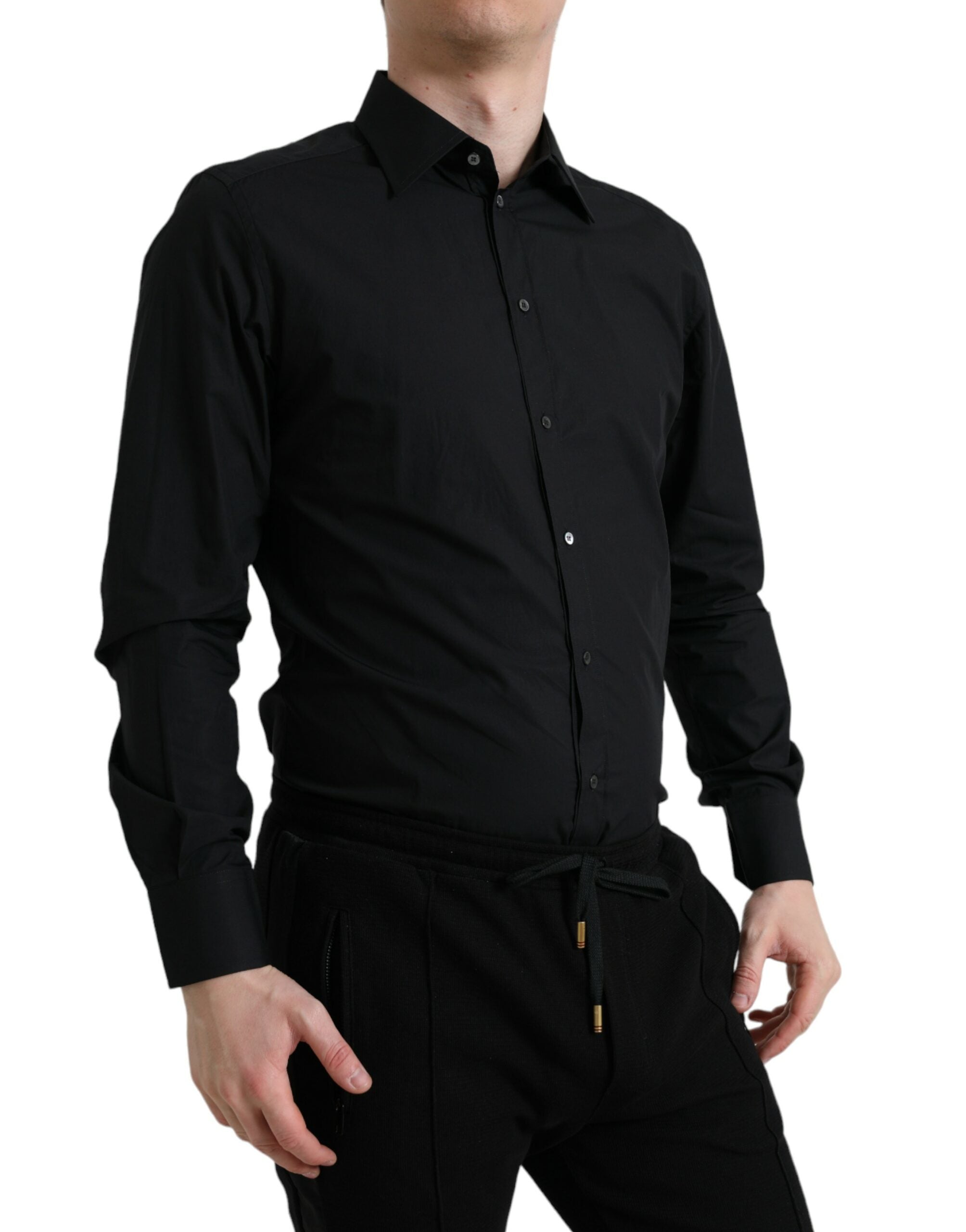Dolce & Gabbana Schwarzes Baumwollhemd für Männer GOLD Formal
