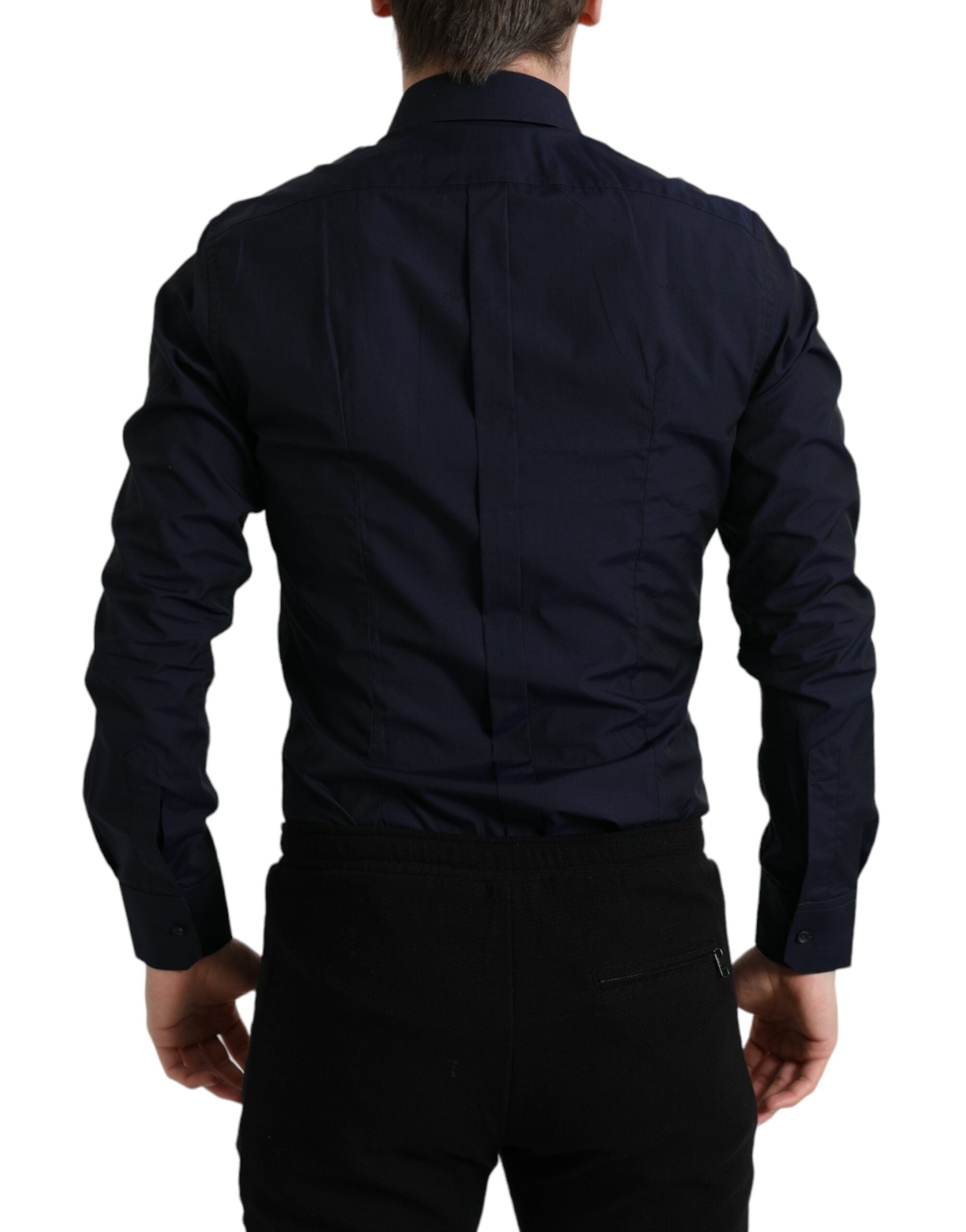 Dolce & Gabbana Marineblaues schmal geschnittenes formelles GOLD-Hemd