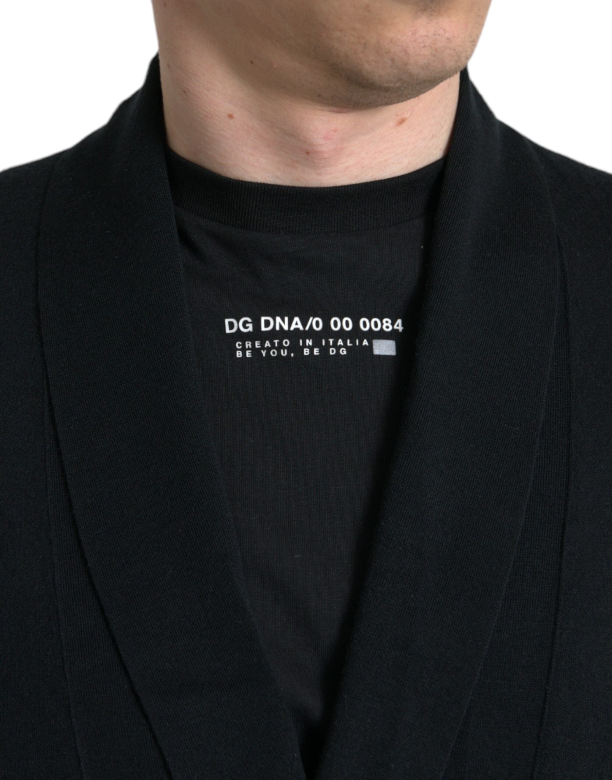 Dolce & Gabbana Schwarzer Kaschmir-Robenmantel mit Gürtel und langen Ärmeln