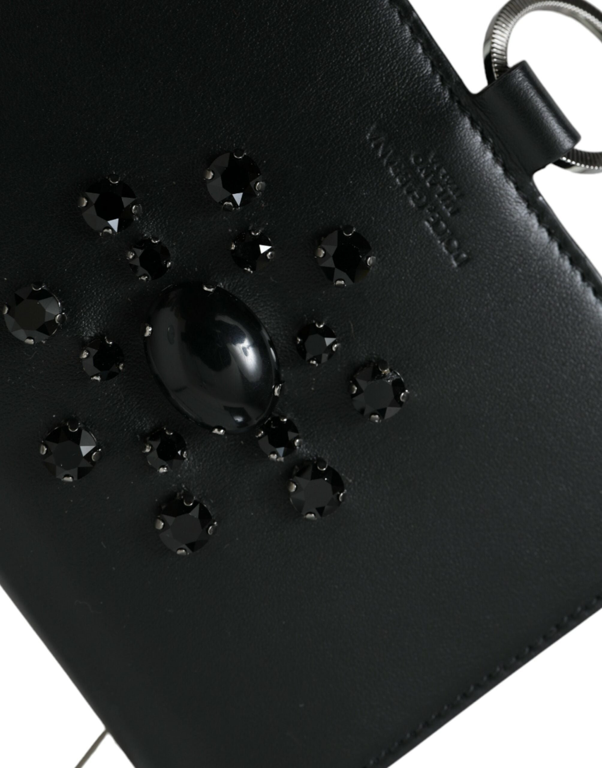 Dolce & Gabbana Schwarzes weißes Leder Crystal Embellished Cardholder Wallet