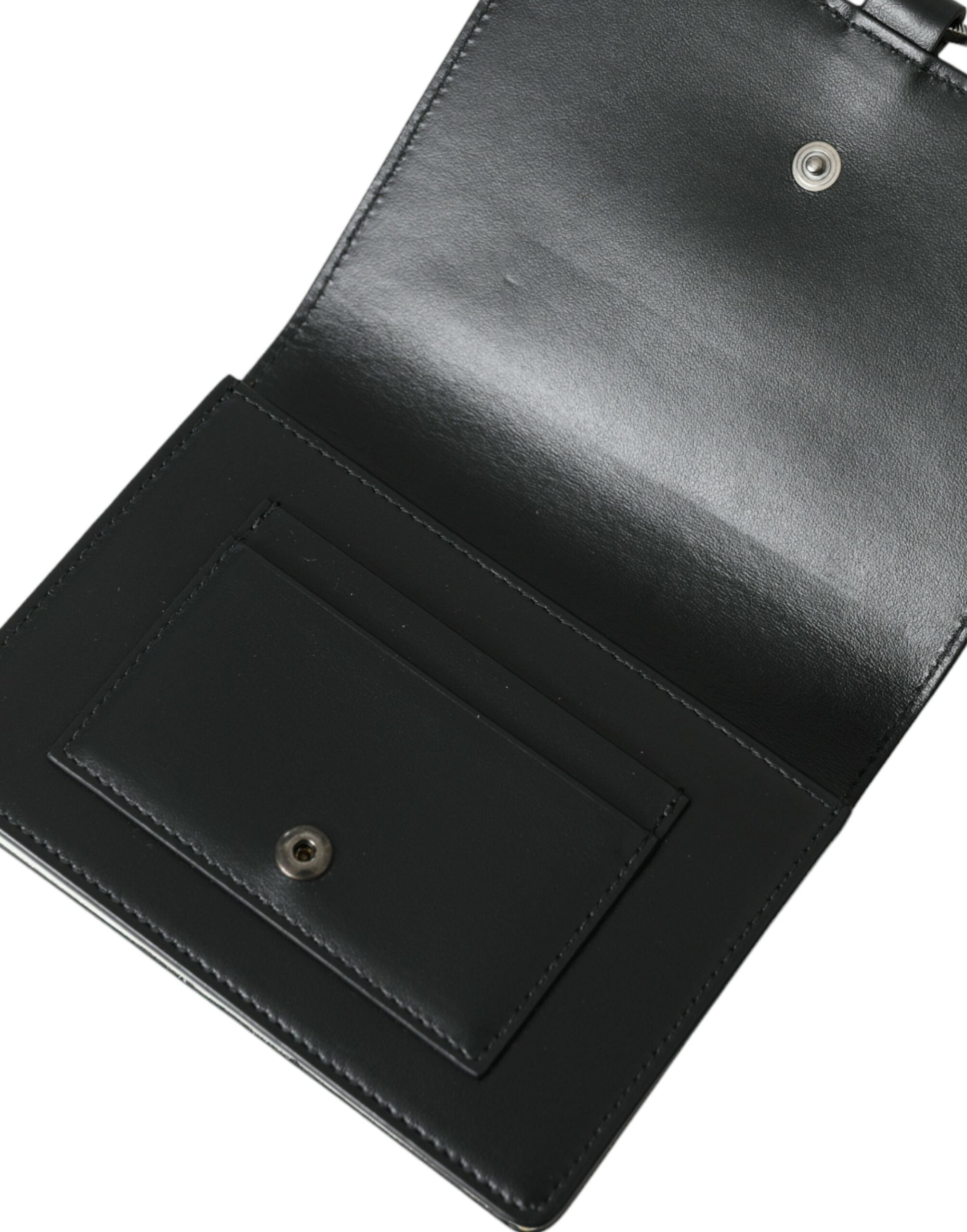 Dolce & Gabbana Schwarzes weißes Leder Crystal Embellished Cardholder Wallet