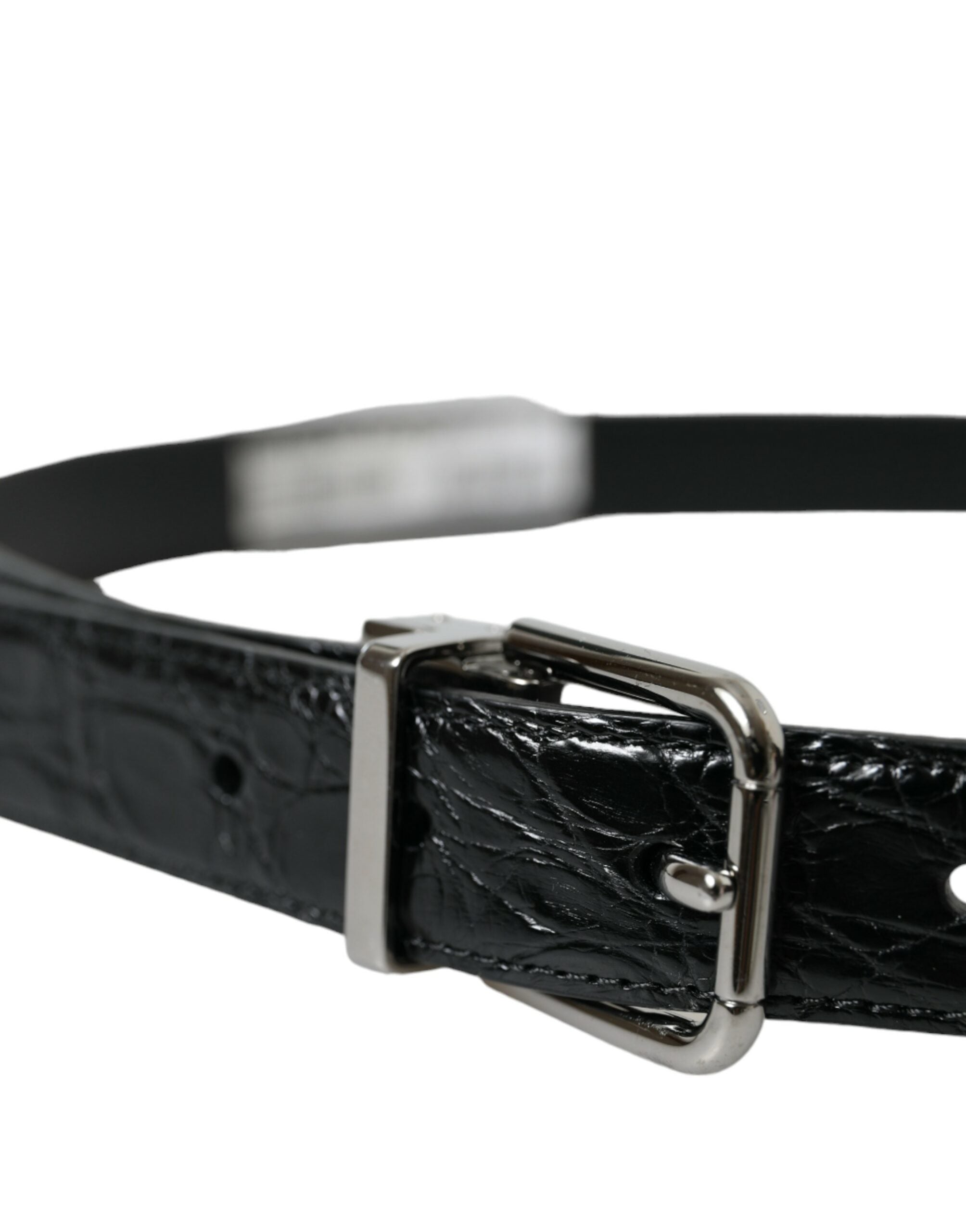 Dolce & Gabbana Schwarzer Ledergürtel mit silberner Metallschnalle