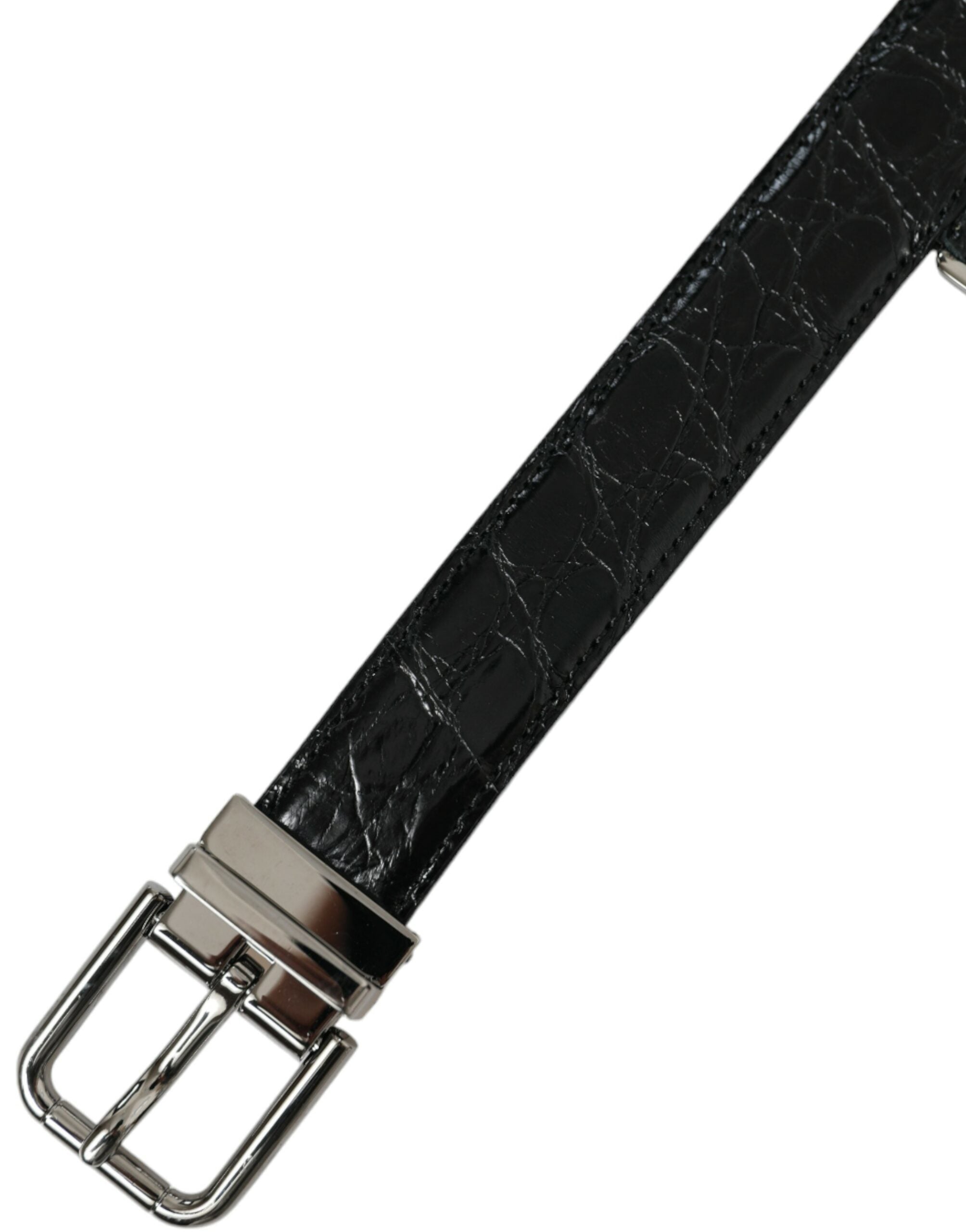 Dolce & Gabbana Schwarzer Ledergürtel mit silberner Metallschnalle