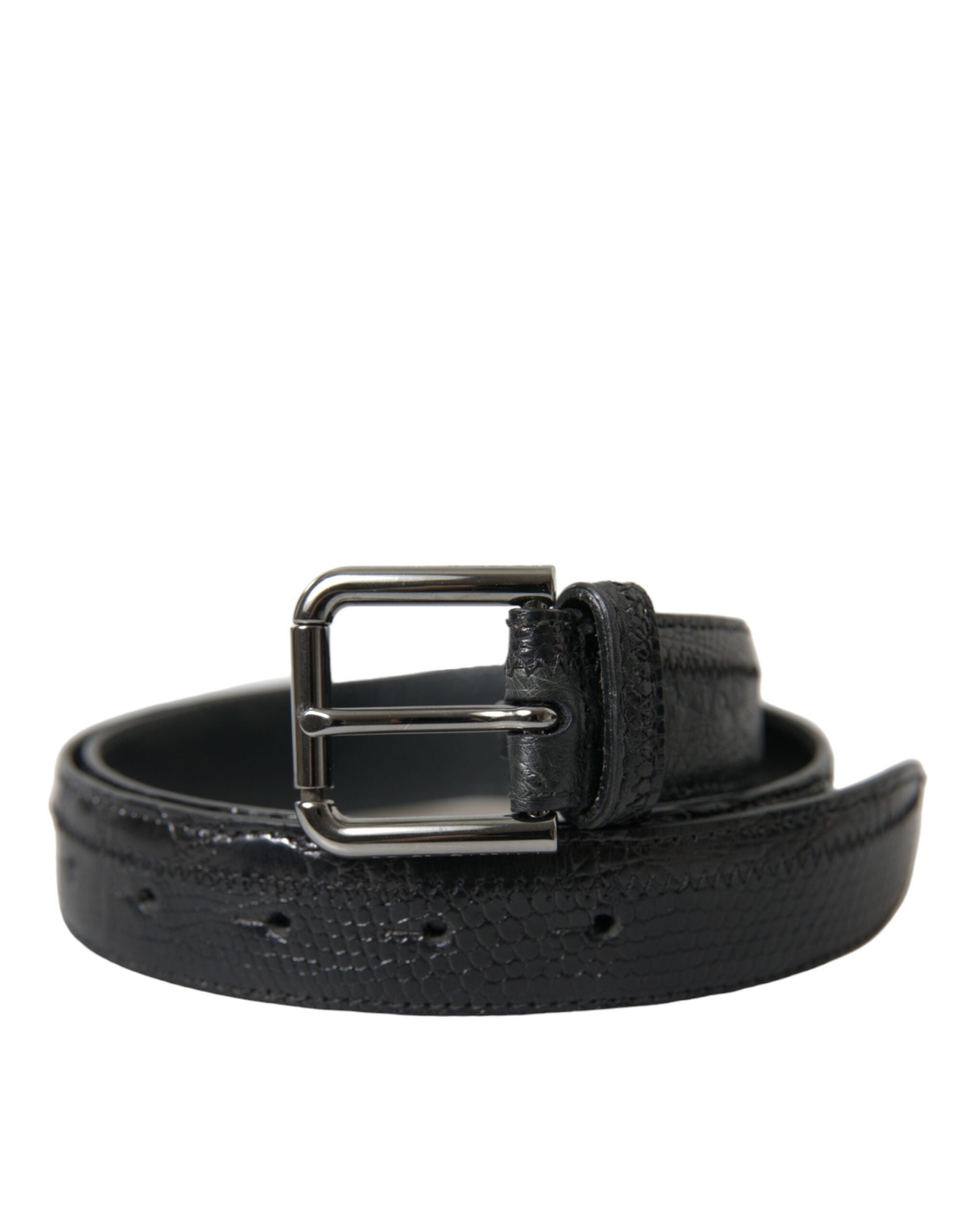 Dolce & Gabbana Schwarzer Gürtel aus exotischem Leder mit silberner Metallschnalle