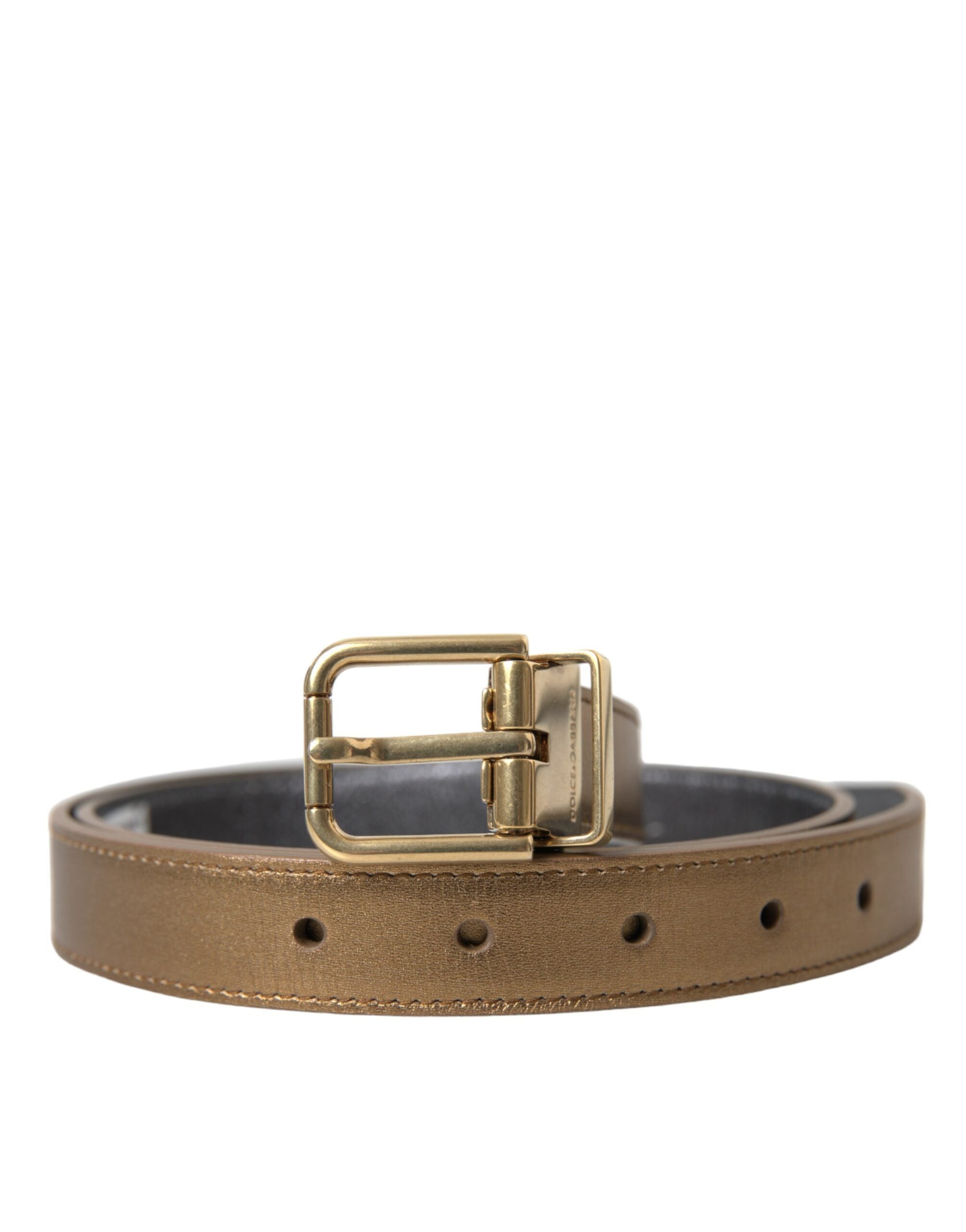Dolce & Gabbana Metallic Gold Kalbsleder Metallschnalle Gürtel