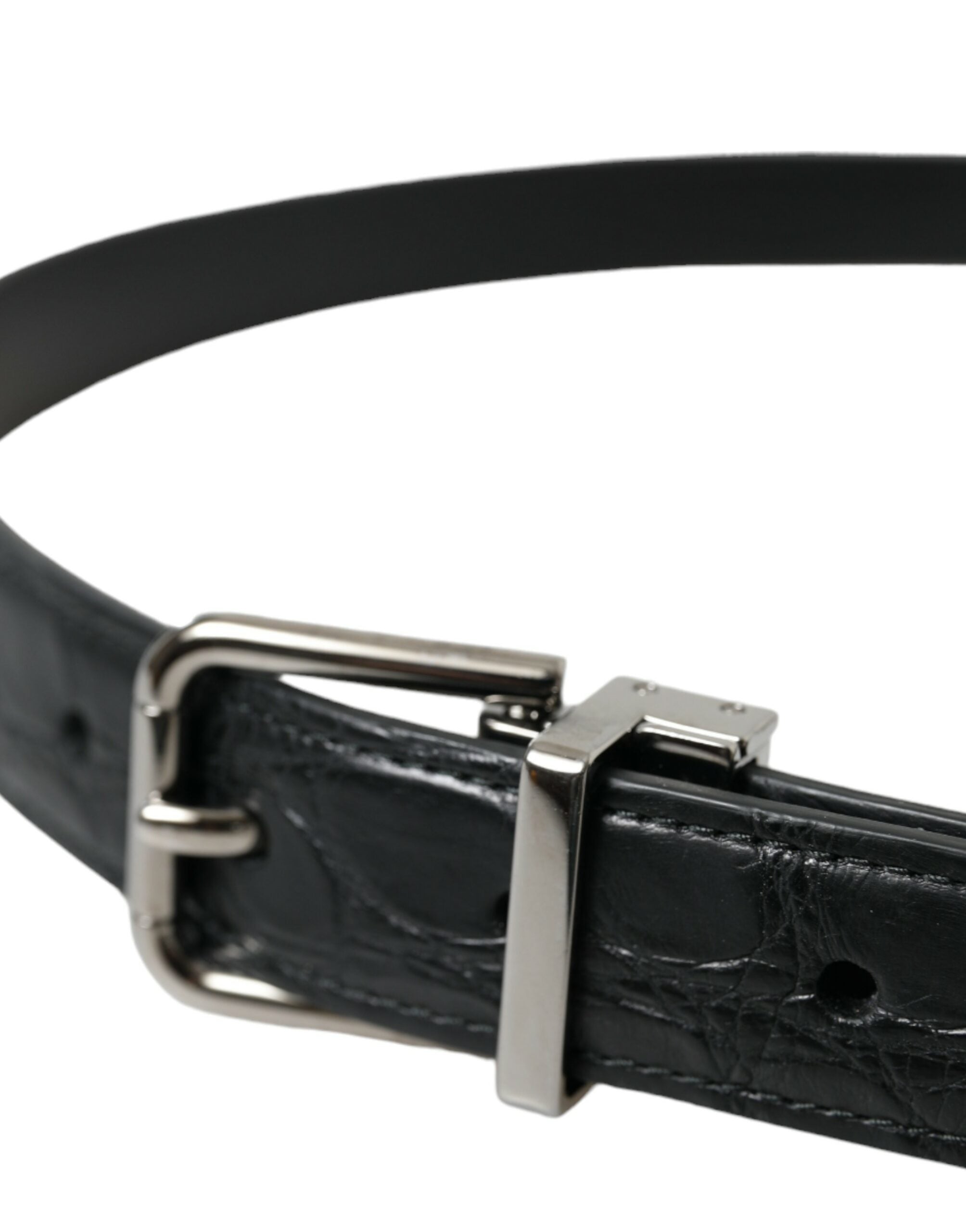 Dolce & Gabbana Schwarzer Ledergürtel mit silberner Metallschnalle