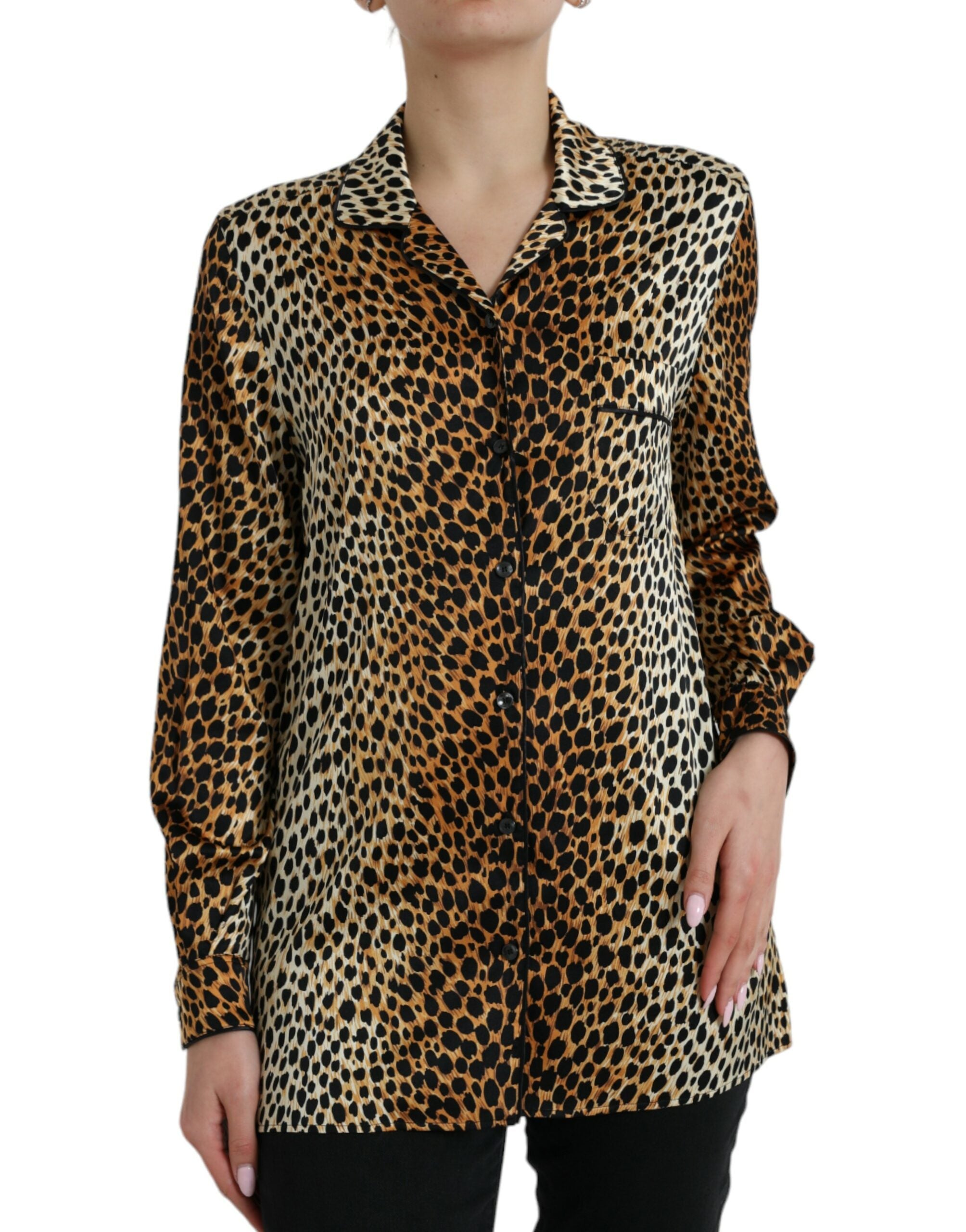 Dolce & Gabbana Braunes Leopardendruck Blusenoberteil mit langen Ärmeln
