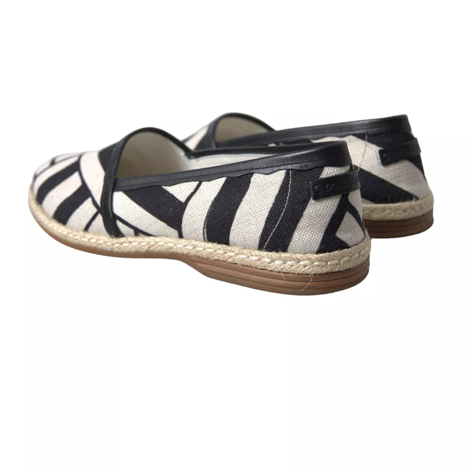 Dolce & Gabbana Schwarz Weiß Streifen Slip On Espadrille Schuhe